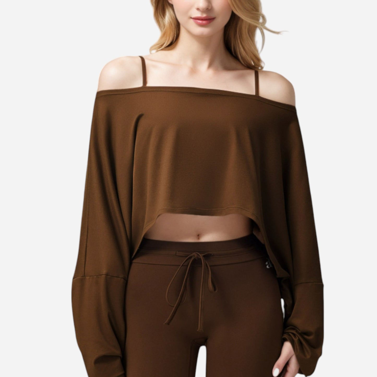 Anna-Kaci Women's Cropped Long Sleeve Pullover with Wide Boat Neck