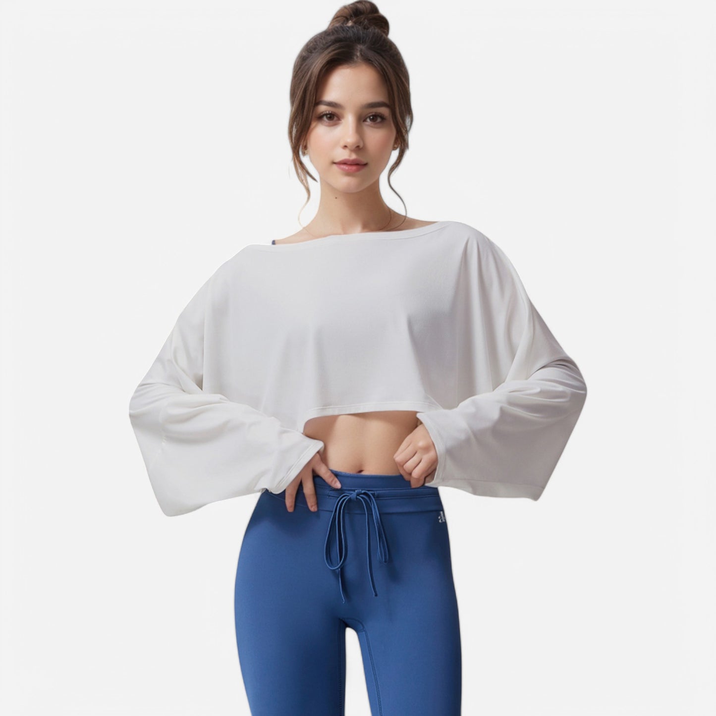 Anna-Kaci Women's Cropped Long Sleeve Pullover with Wide Boat Neck