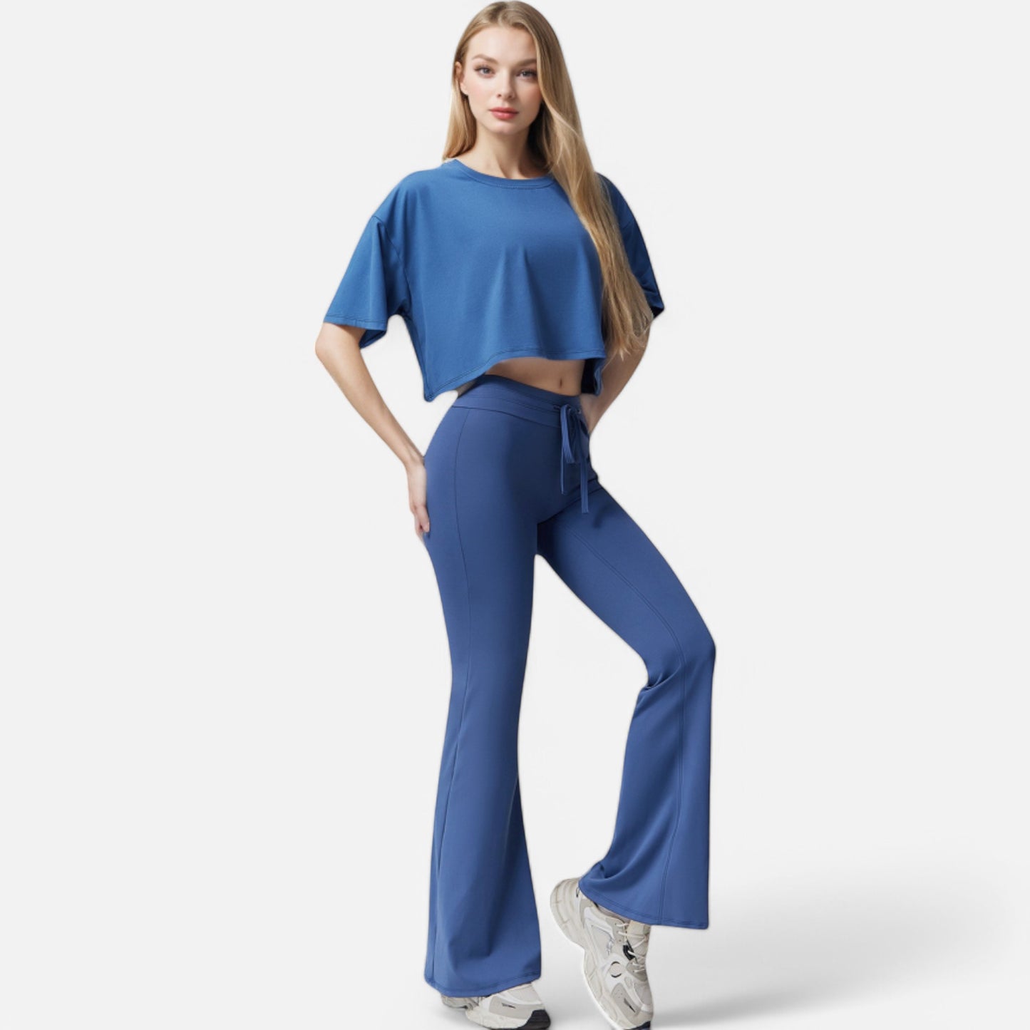 Anna-Kaci Women's High Waist Flare Athletic Pants with Drawstring Waist