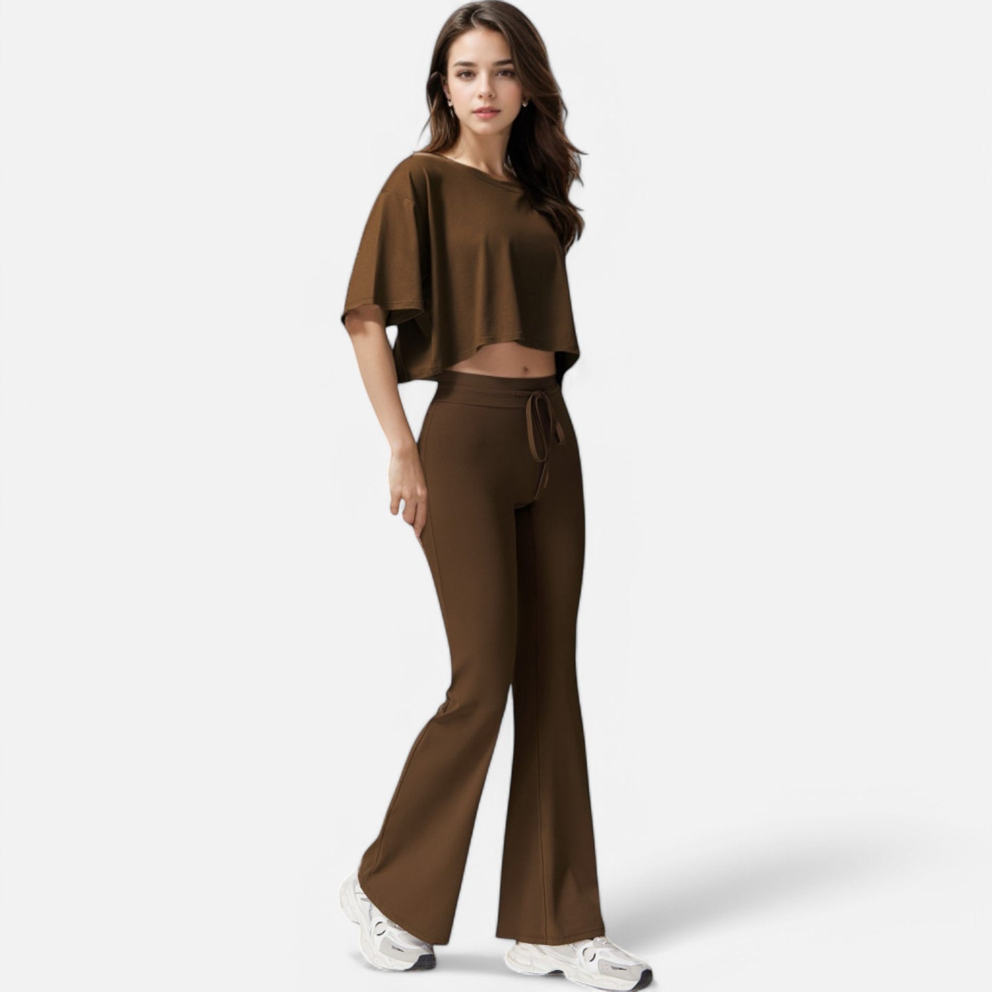 Anna-Kaci Women's High Waist Flare Athletic Pants with Drawstring Waist