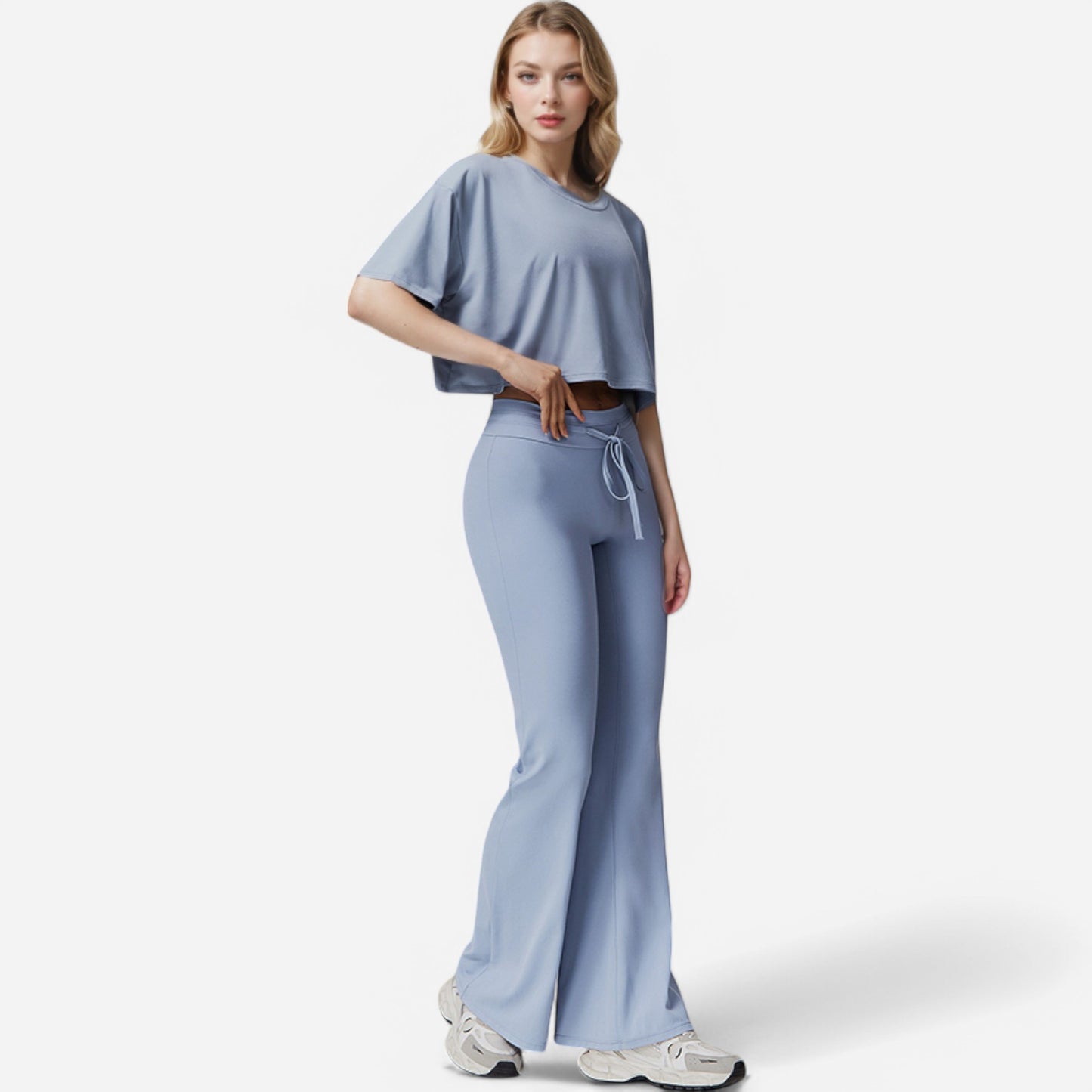 Anna-Kaci Women's High Waist Flare Athletic Pants with Drawstring Waist