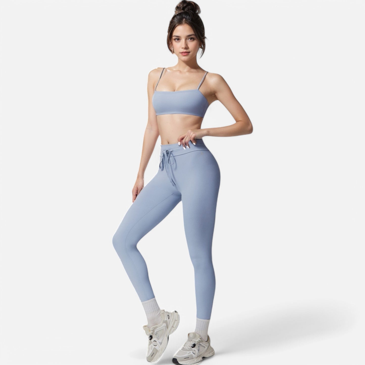 Anna-Kaci Women's High Waist Drawstring Leggings with Stretchy Fit