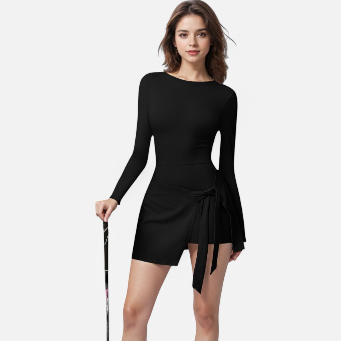 Anna-Kaci Women's Long Sleeve Bodysuit with Wrap Skirt Overlay