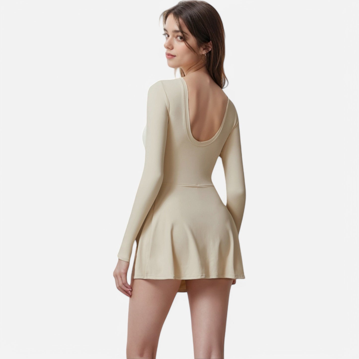 Anna-Kaci Women's Long Sleeve Bodysuit with Wrap Skirt Overlay