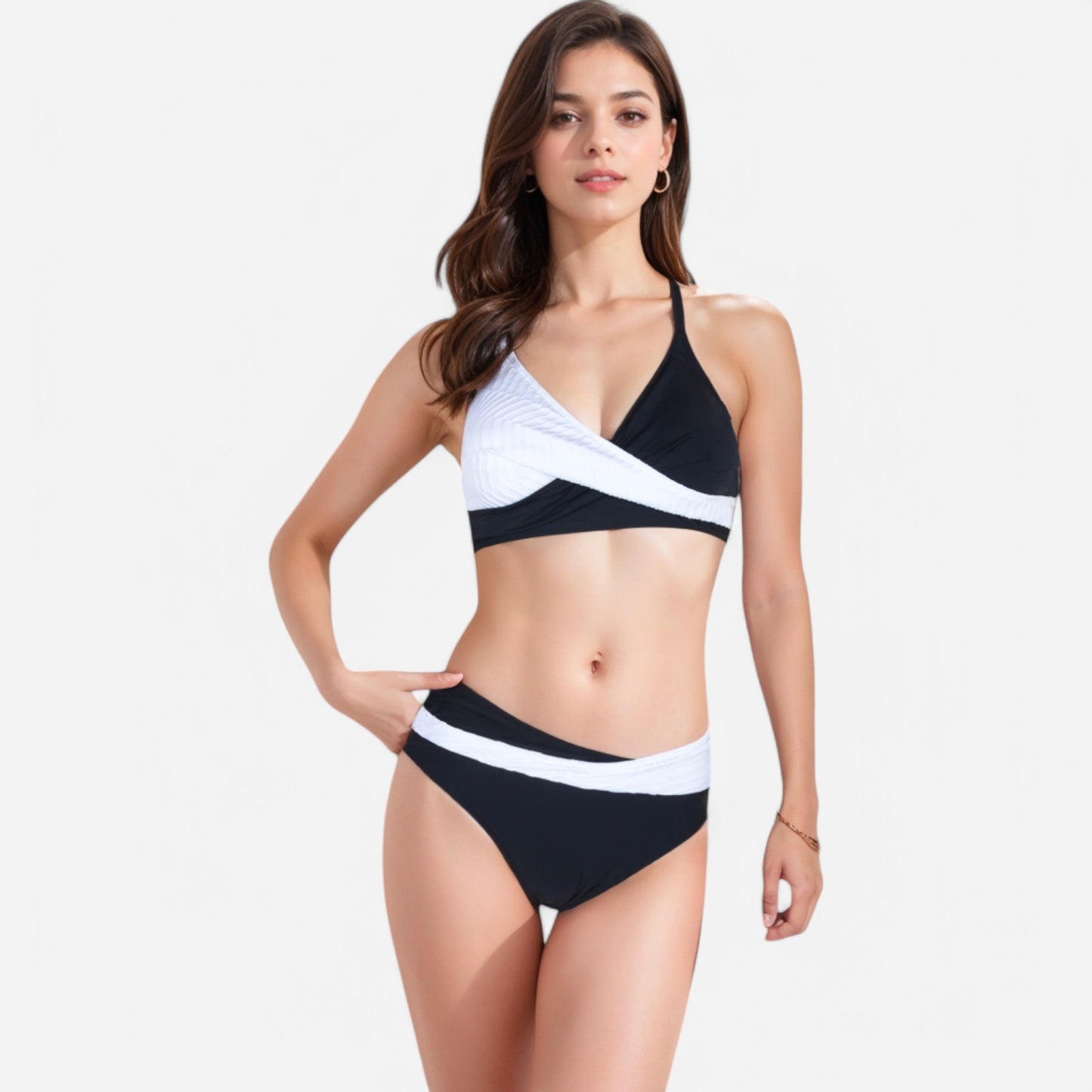 Anna-Kaci Women's Two-Piece Bikini Set with Pleated Wrap Detail and High-Waisted Bottoms