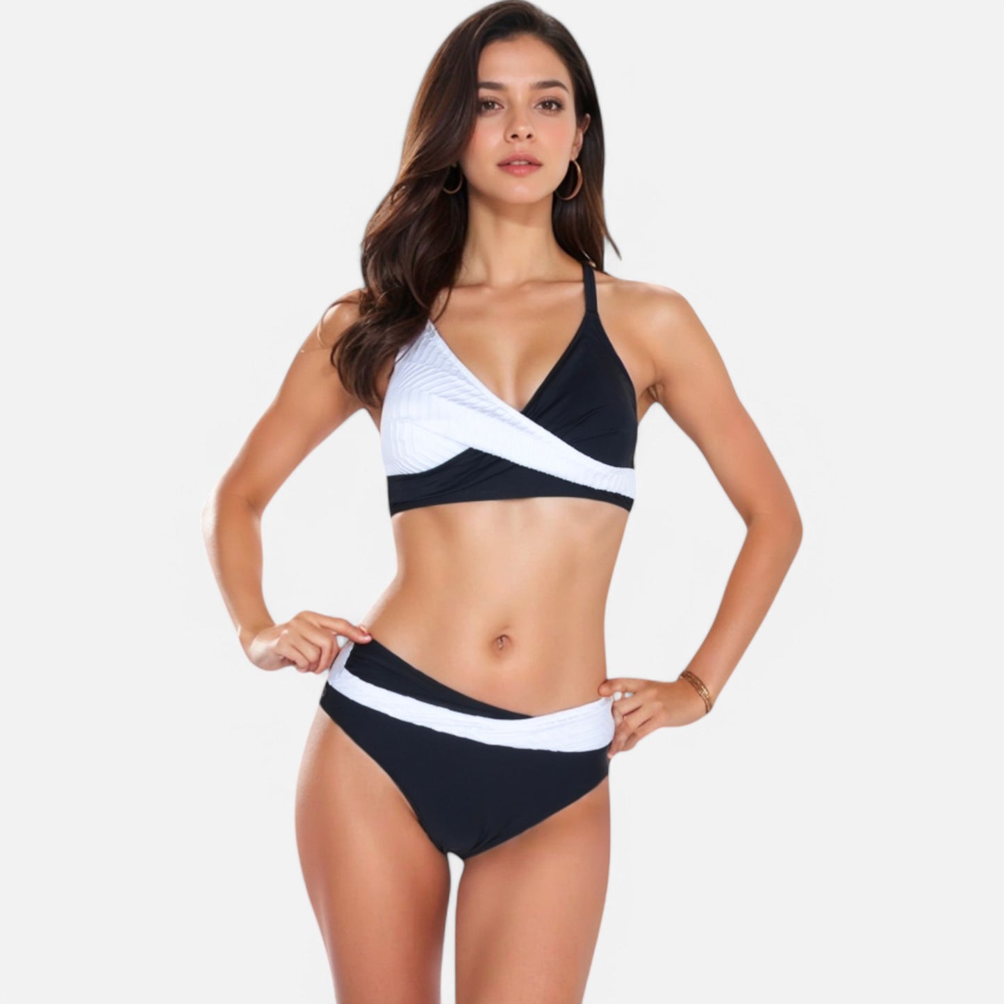 Anna-Kaci Women's Two-Piece Bikini Set with Pleated Wrap Detail and High-Waisted Bottoms