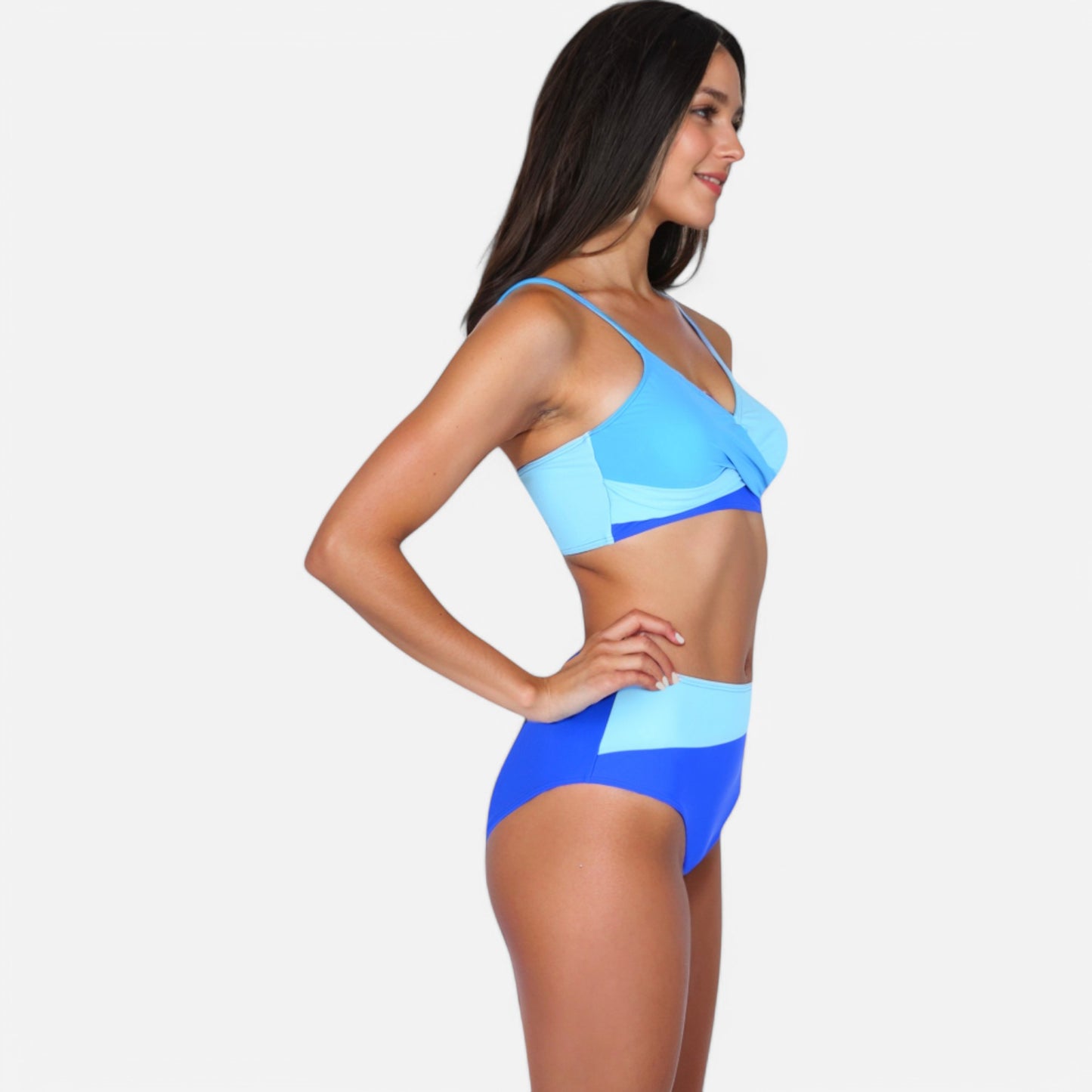 Anna-Kaci Women's Colorblock Bikini Set with Crisscross Wrap Top and High Waist Bottoms