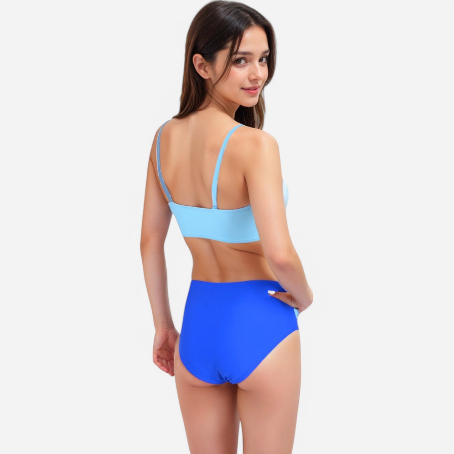 Anna-Kaci Women's Colorblock Bikini Set with Crisscross Wrap Top and High Waist Bottoms