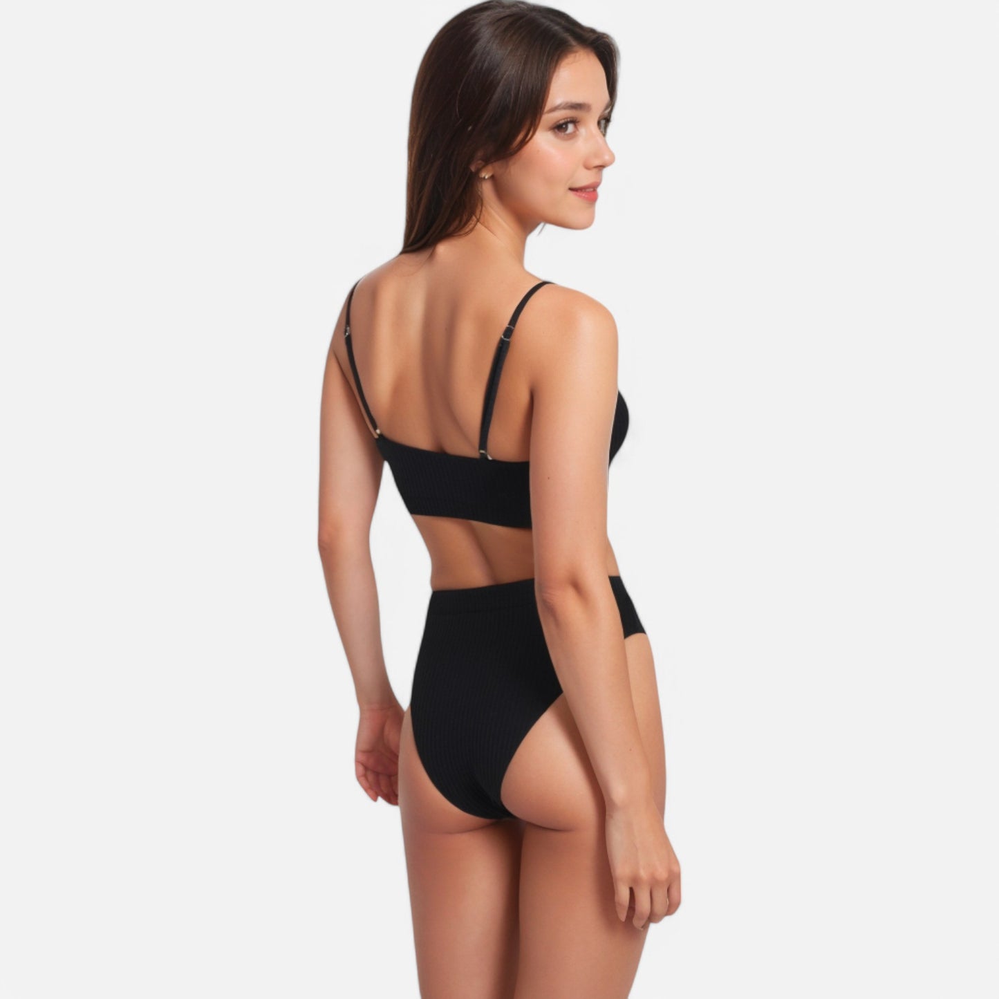 Anna-Kaci Women's Ribbed Bikini Set with Scoop Neck Bralette and High Cut Bottoms