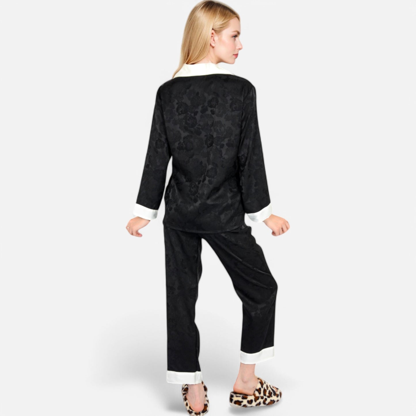 Anna-Kaci Lounge Women's Satin Pajama Set with Contrast Trim and Button-Up Top