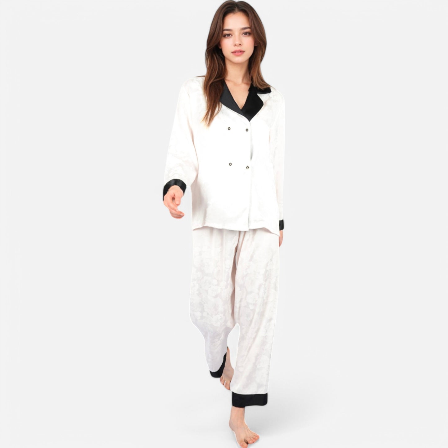 Anna-Kaci Lounge Women's Satin Pajama Set with Contrast Trim and Button-Up Top