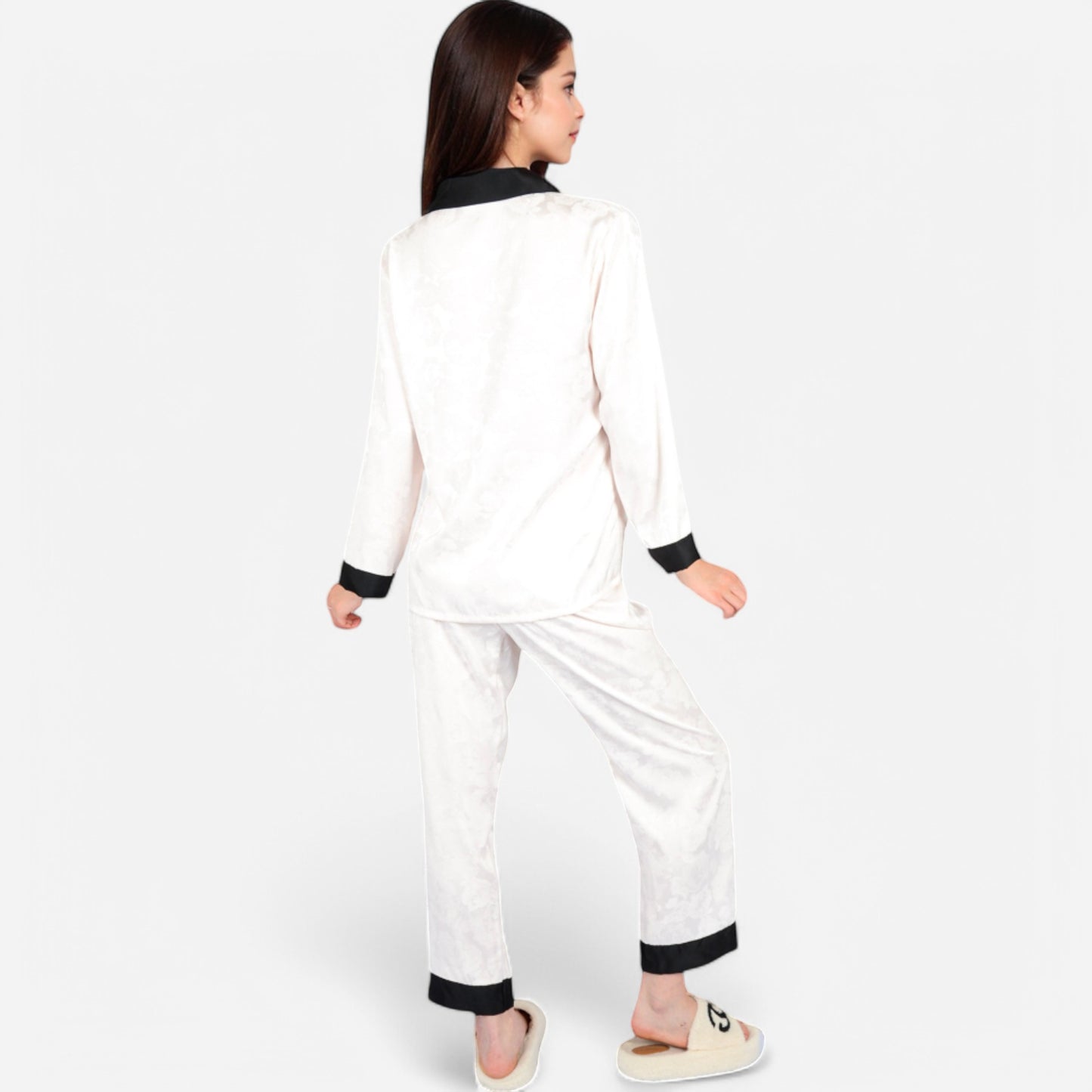 Anna-Kaci Lounge Women's Satin Pajama Set with Contrast Trim and Button-Up Top