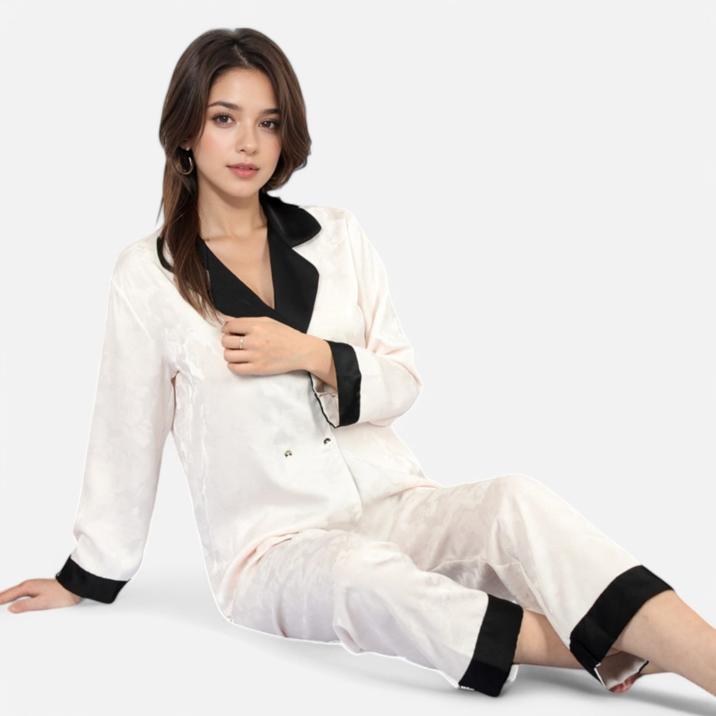 Anna-Kaci Lounge Women's Satin Pajama Set with Contrast Trim and Button-Up Top