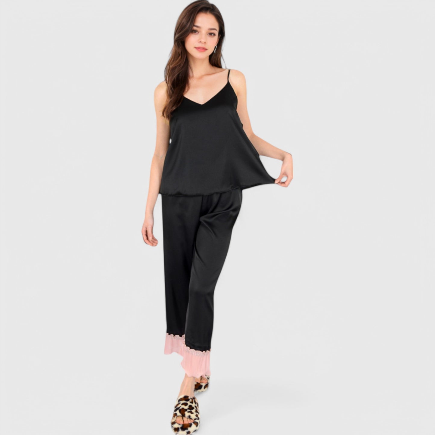 Anna-Kaci Lounge Women's Satin Pajama Set with Ruffled Cuffs and Button-Up Top