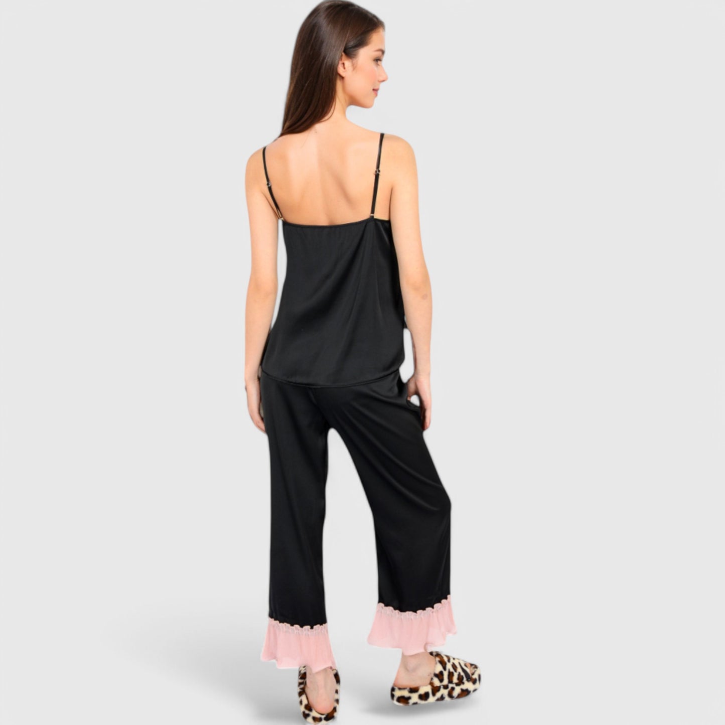 Anna-Kaci Lounge Women's Satin Pajama Set with Ruffled Cuffs and Button-Up Top