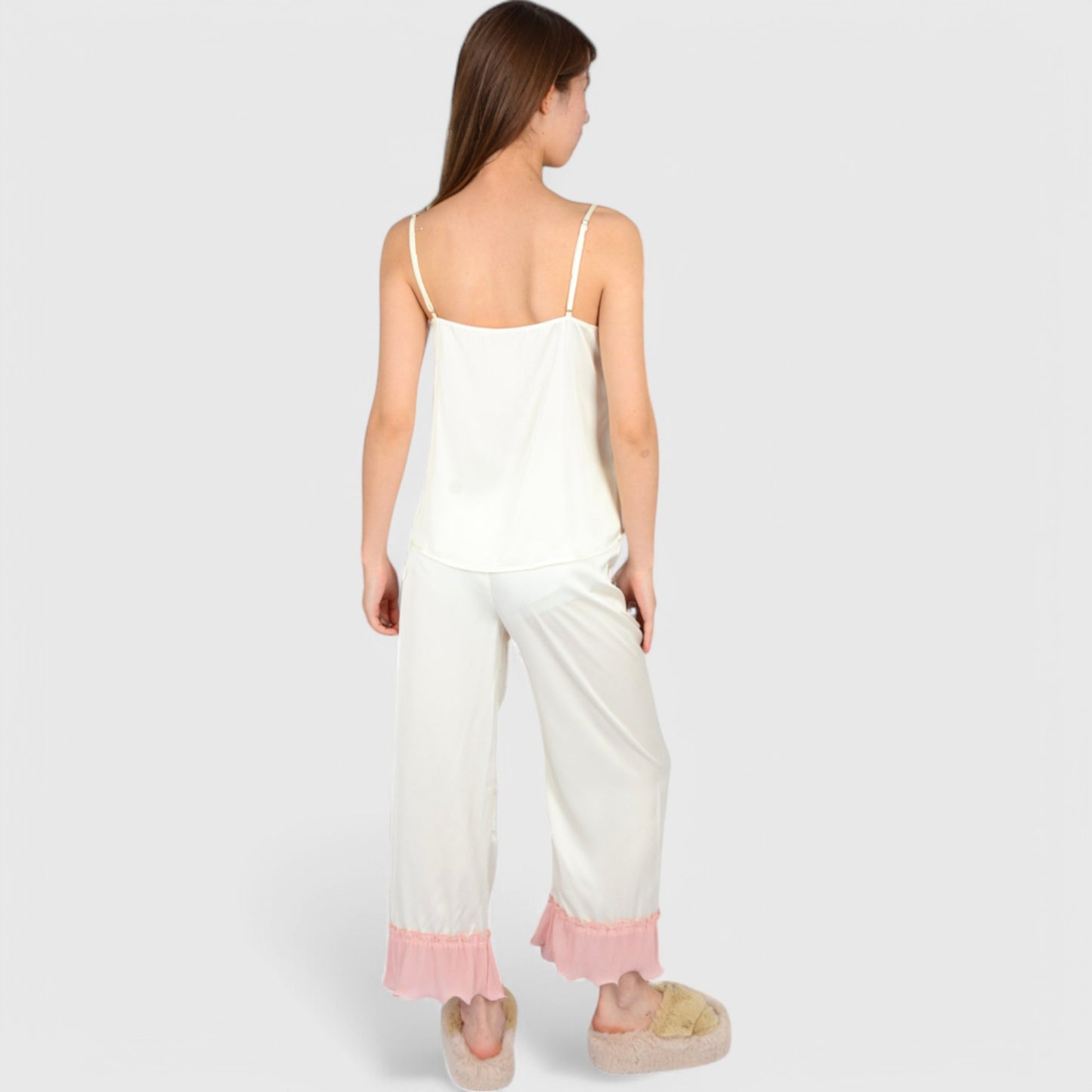 Anna-Kaci Lounge Women's Satin Pajama Set with Ruffled Cuffs and Button-Up Top