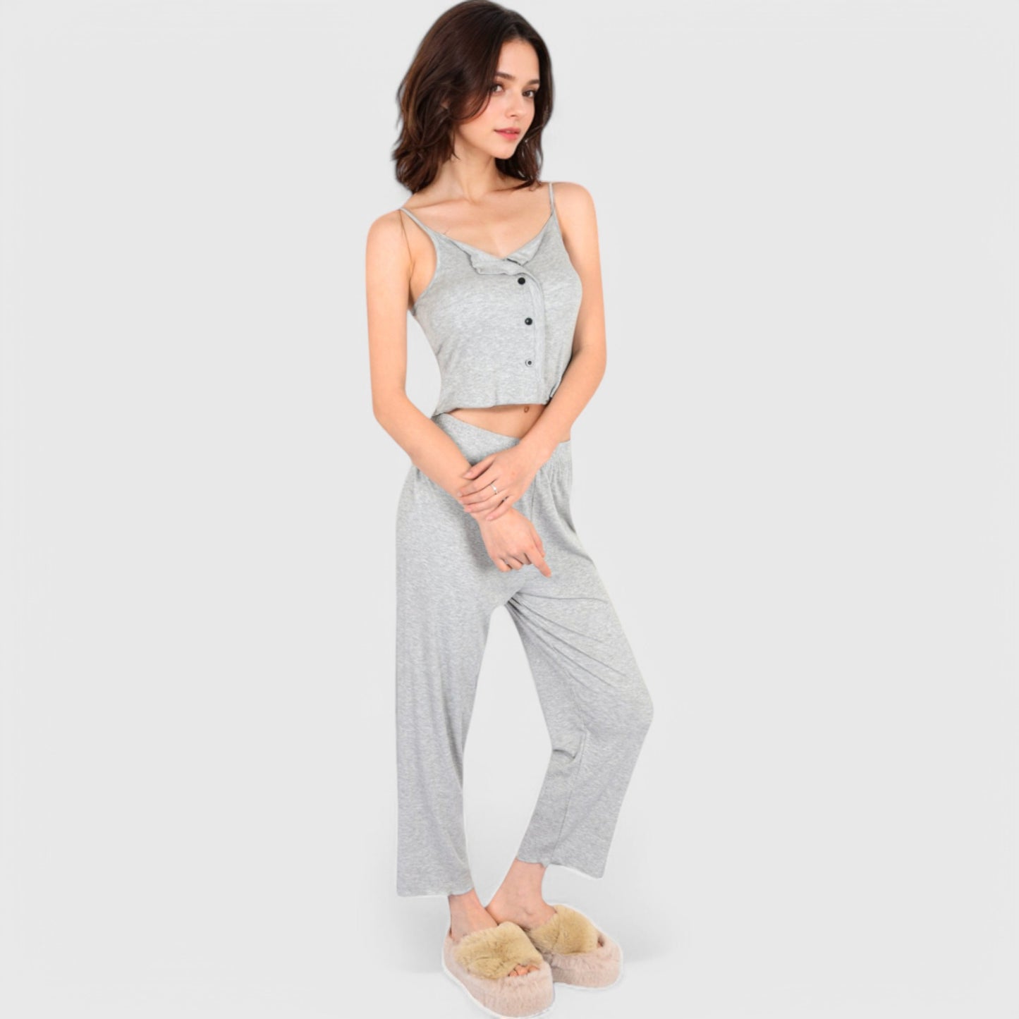 Anna-Kaci Lounge Women's 3-Piece Lounge Pajama Set with Camisole, Button-Up Top, and Wide-Leg Pants