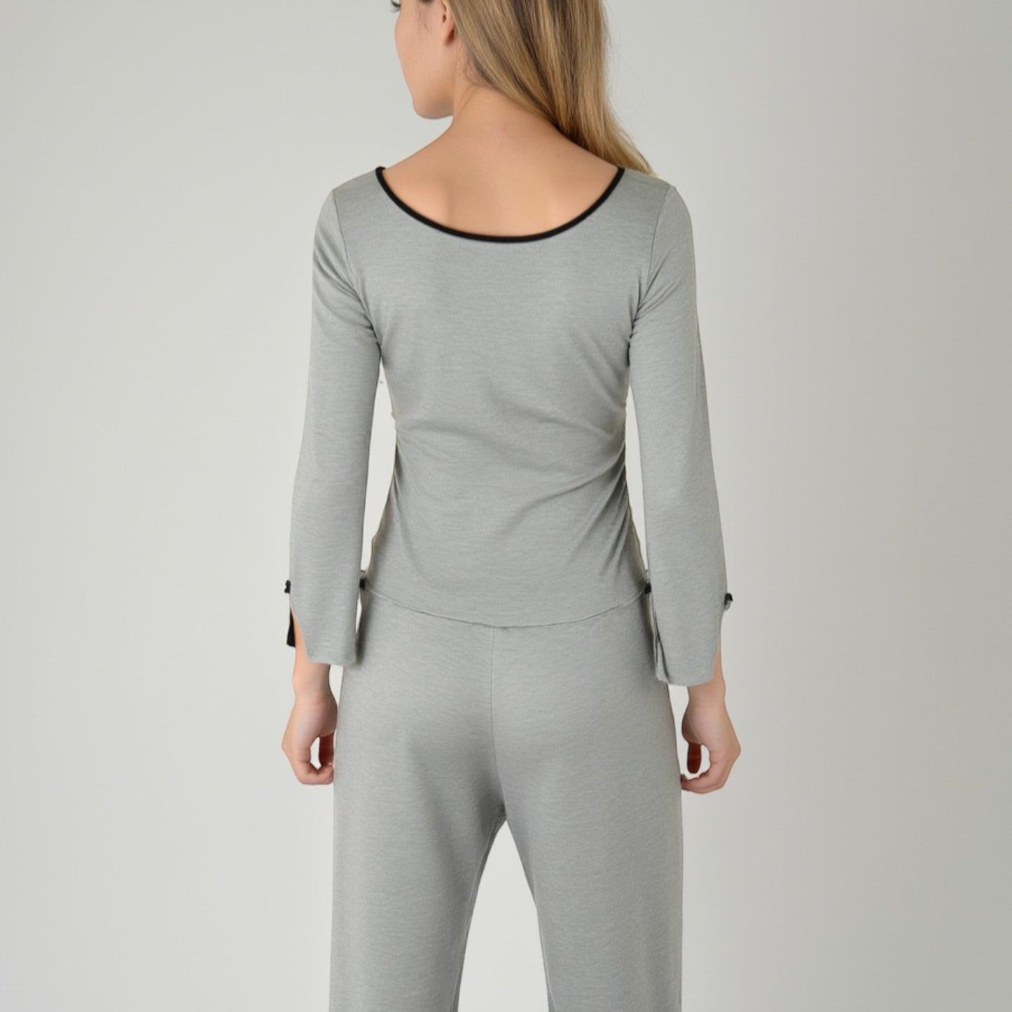 Anna-Kaci Lounge Women's Long Sleeve Pajama Set with Decorative Bows and Soft Wide Leg Pants