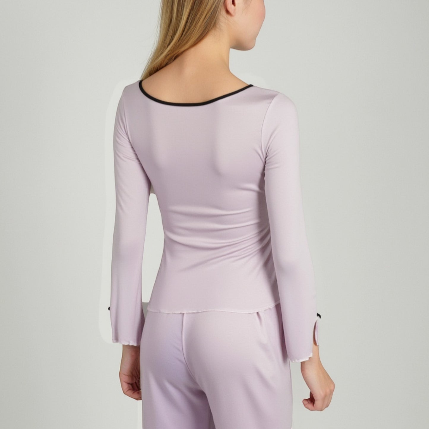 Anna-Kaci Lounge Women's Long Sleeve Pajama Set with Decorative Bows and Soft Wide Leg Pants
