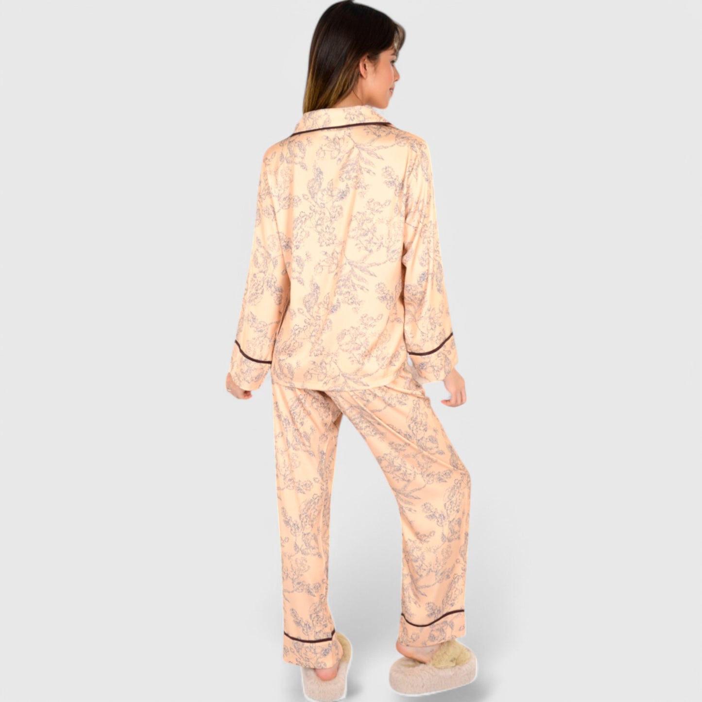 Anna-Kaci Lounge Women's Satin Pajama Set with Baroque Print Button-Up Top and Matching Pants