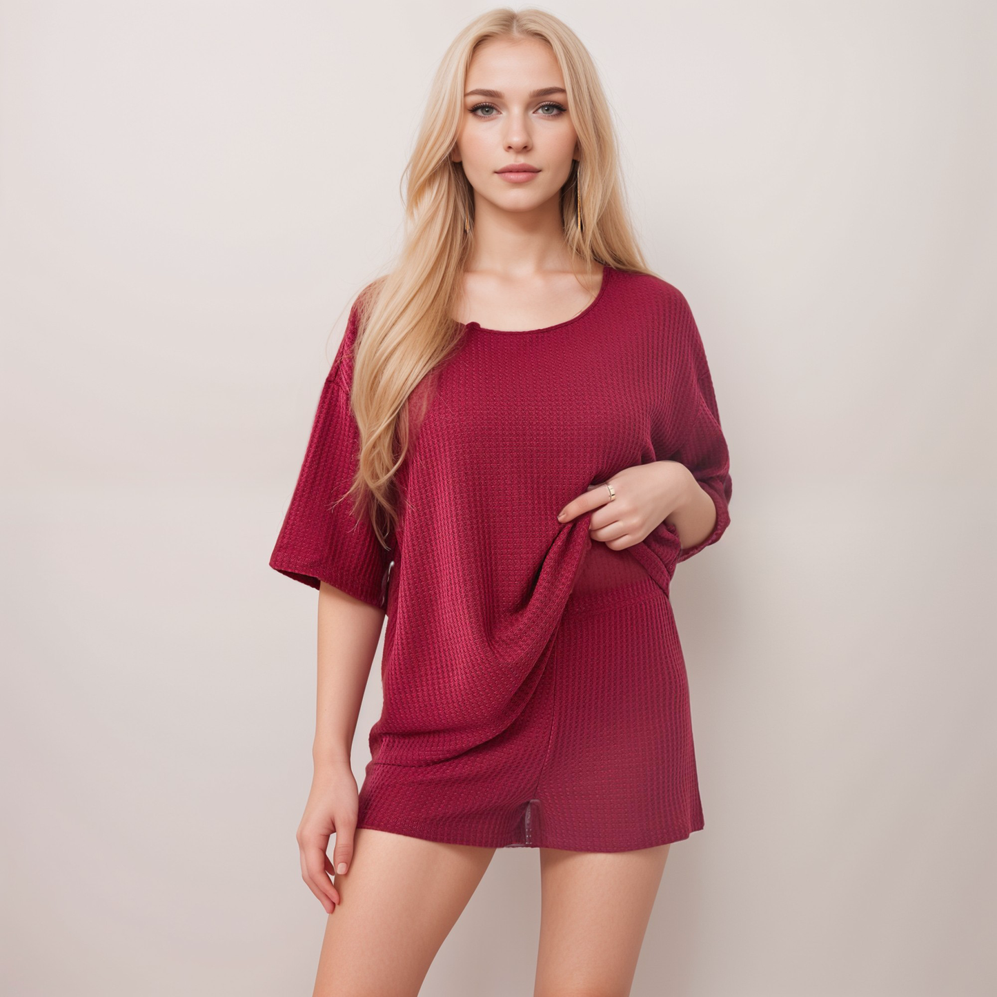 Anna-Kaci Lounge Women's Waffle Knit Short Sleeve Lounge Top and Shorts Set with Relaxed Fit