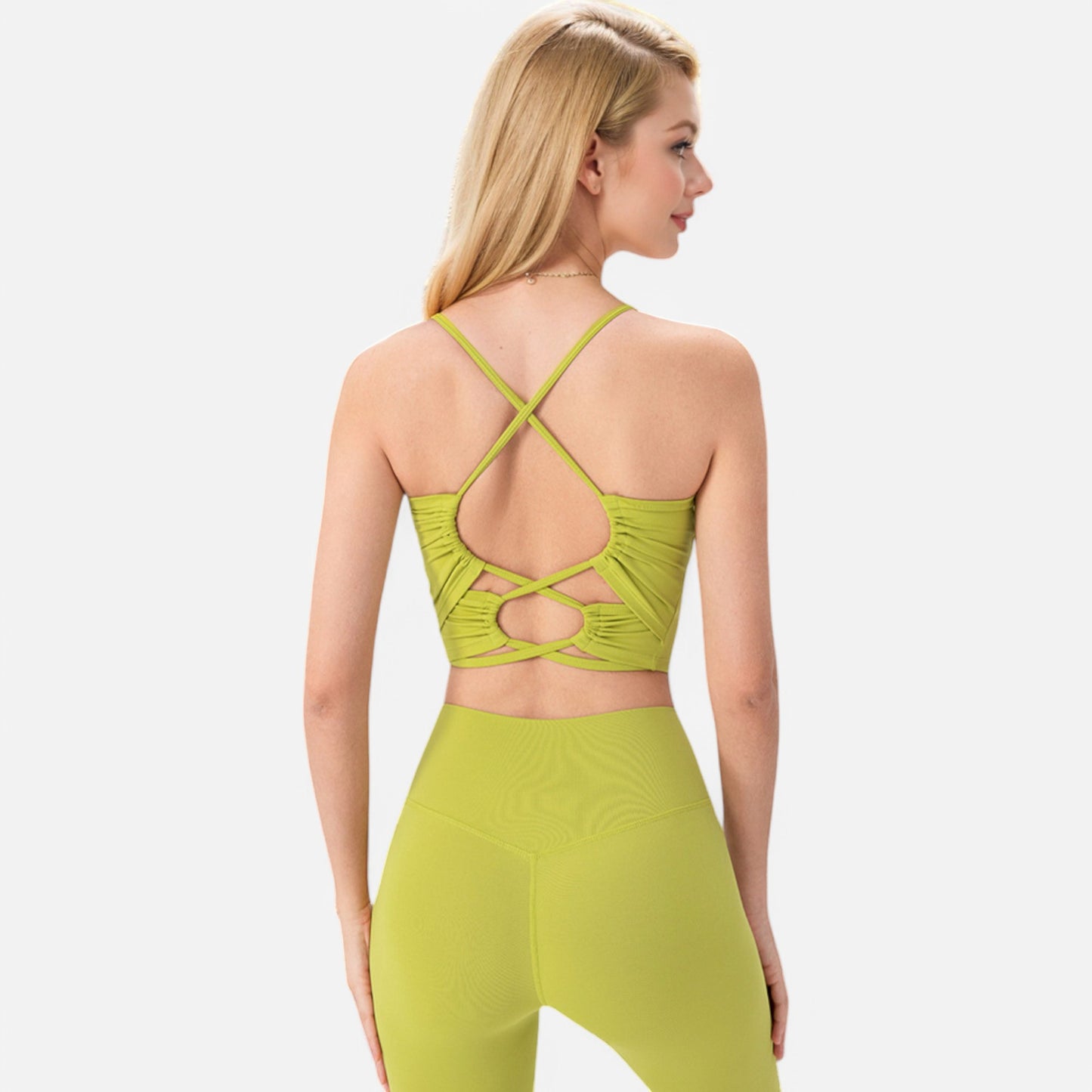 Anna-Kaci Women's Crisscross Strappy Sports Bra with Lace-Up Detail