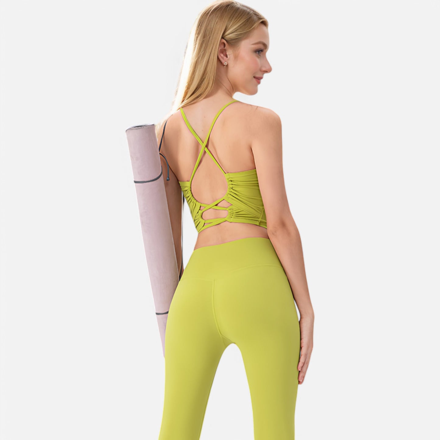 Anna-Kaci Women's Crisscross Strappy Sports Bra with Lace-Up Detail