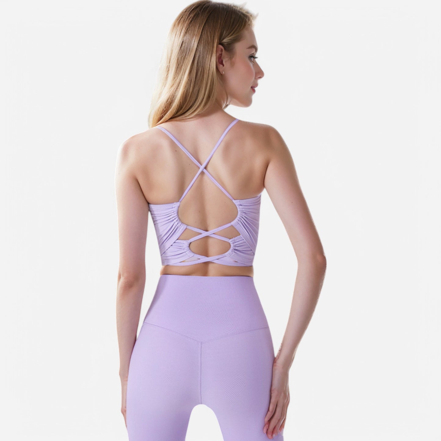 Anna-Kaci Women's Crisscross Strappy Sports Bra with Lace-Up Detail