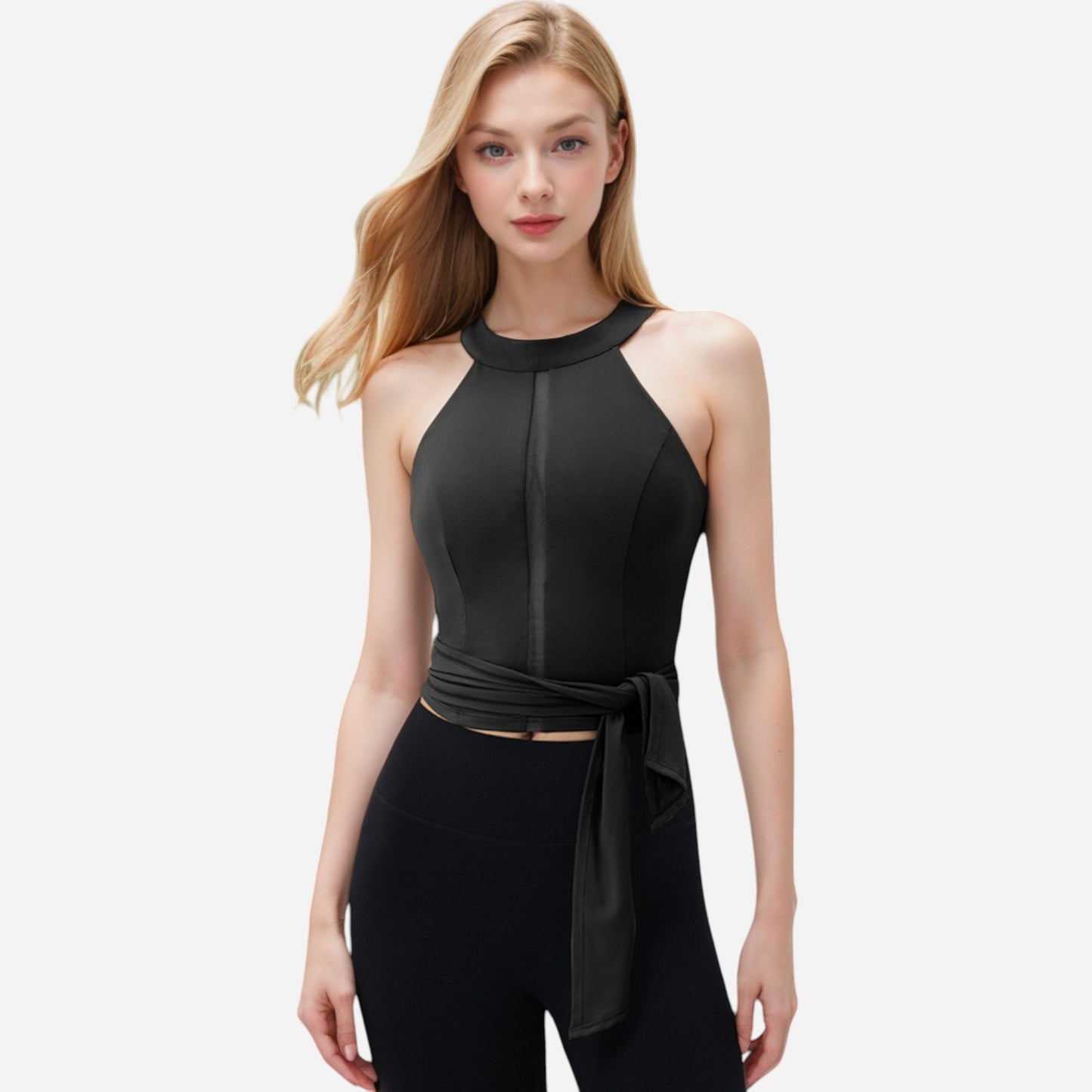 Anna-Kaci Women's Halter Neck Wrap Tie Athletic Tank Top
