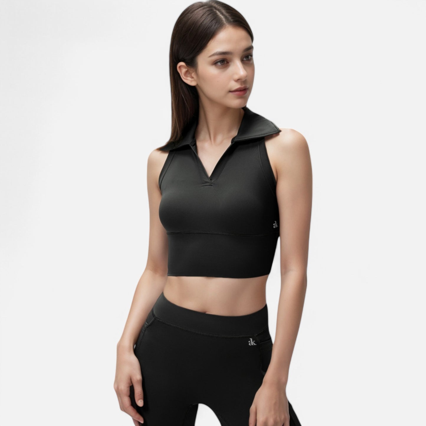 Anna-Kaci Women's Sleeveless Collared Crop Top with V-Neckline