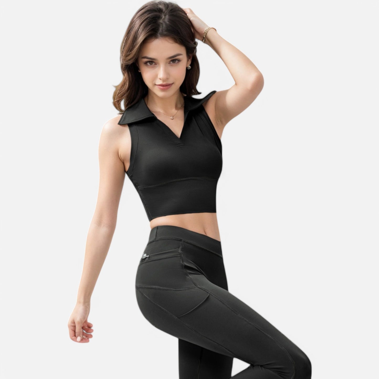 Anna-Kaci Women's Sleeveless Collared Crop Top with V-Neckline