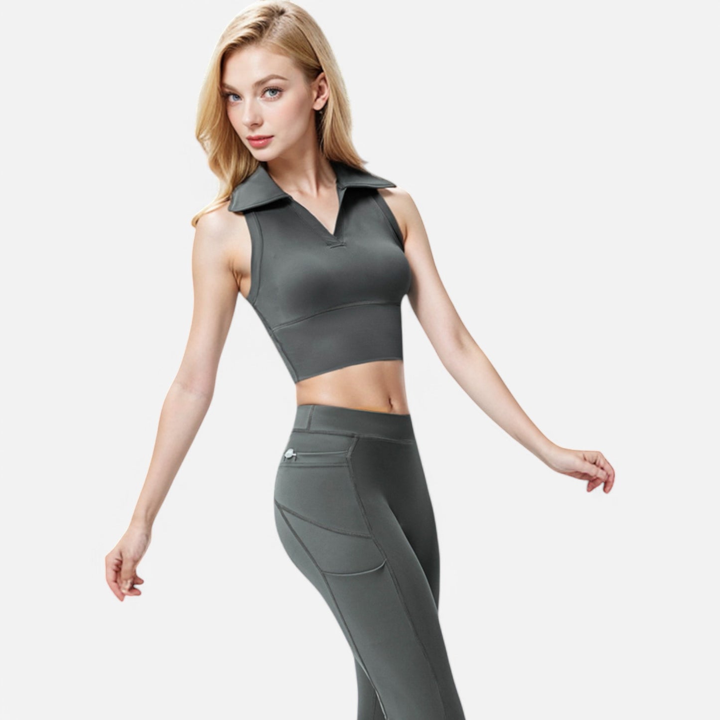 Anna-Kaci Women's Sleeveless Collared Crop Top with V-Neckline