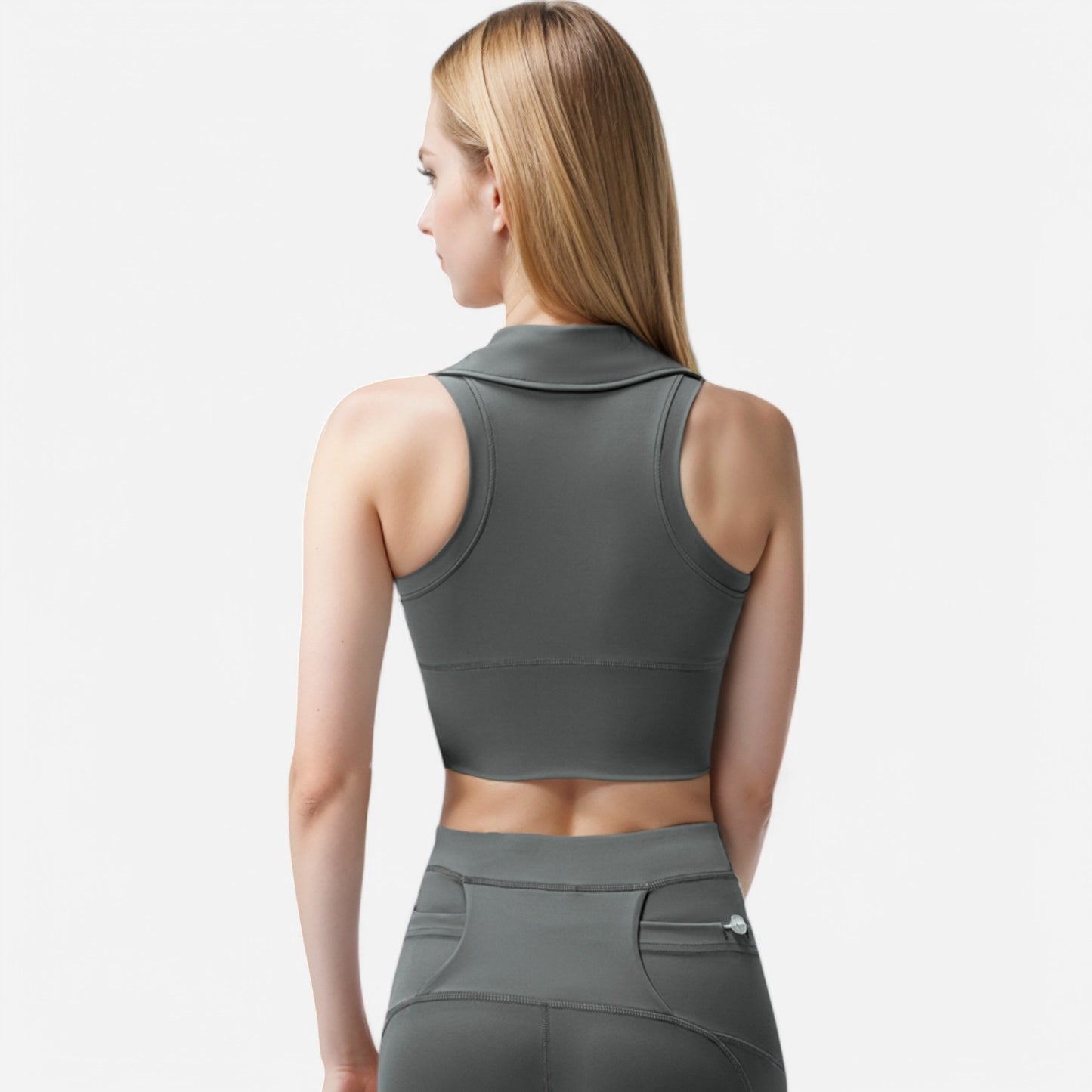 Anna-Kaci Women's Sleeveless Collared Crop Top with V-Neckline