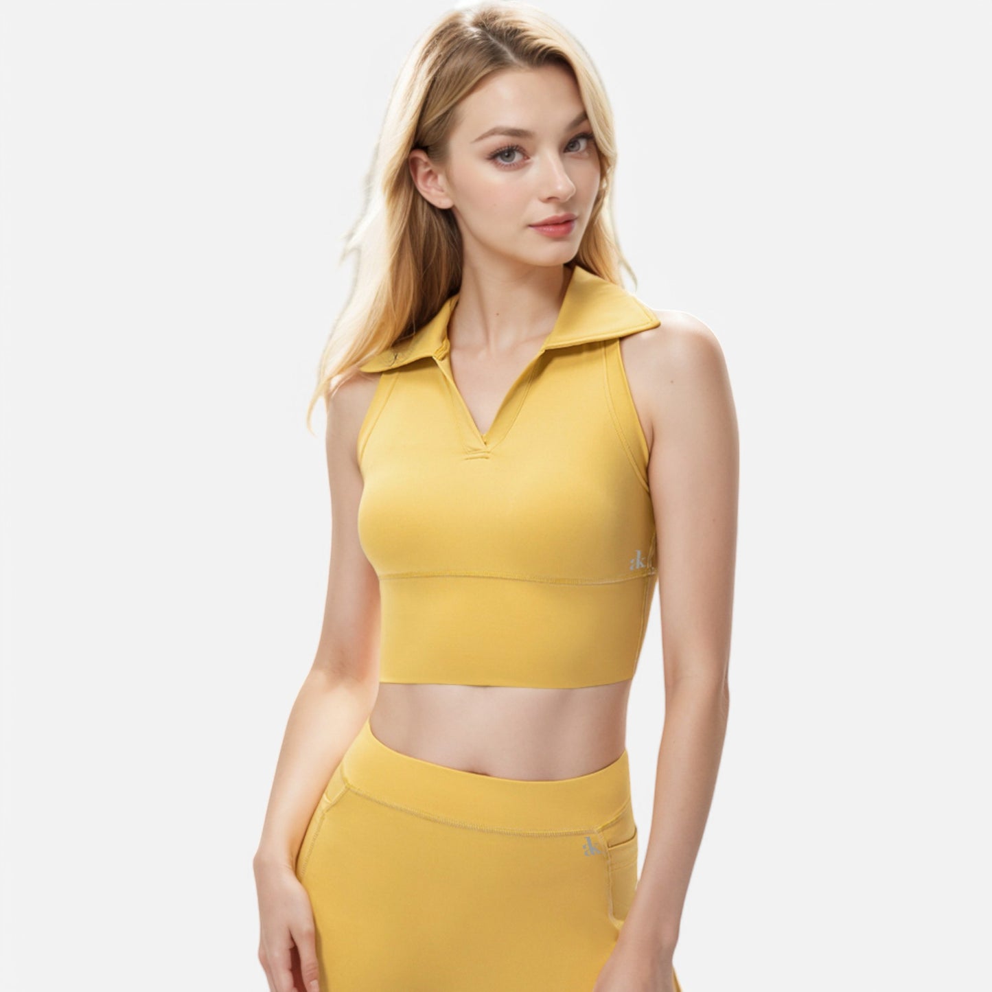 Anna-Kaci Women's Sleeveless Collared Crop Top with V-Neckline