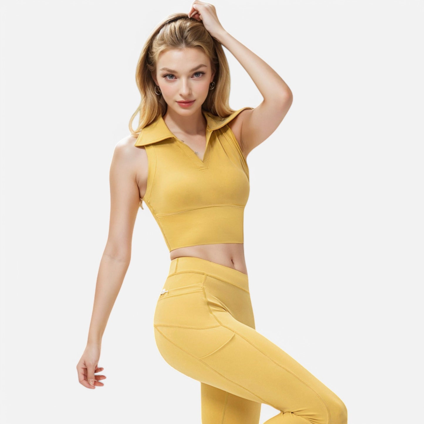 Anna-Kaci Women's Sleeveless Collared Crop Top with V-Neckline