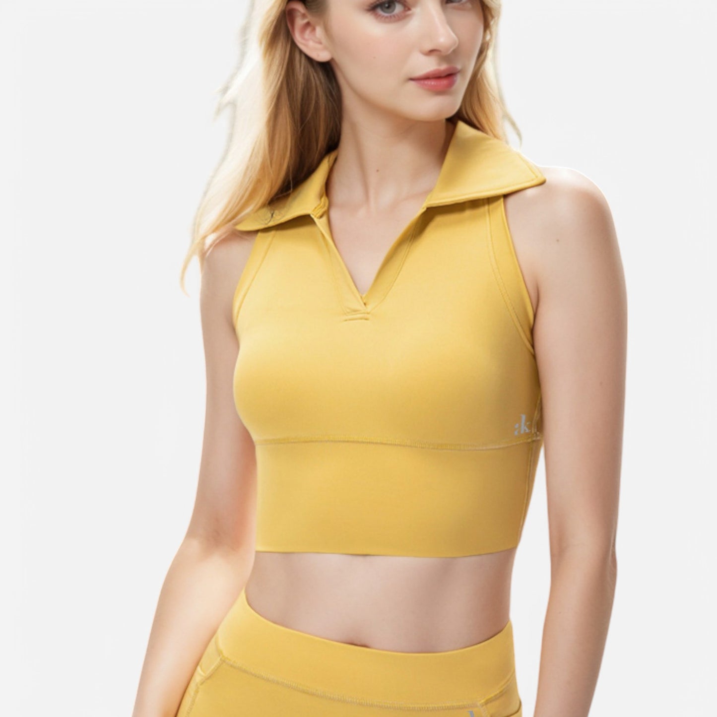 Anna-Kaci Women's Sleeveless Collared Crop Top with V-Neckline