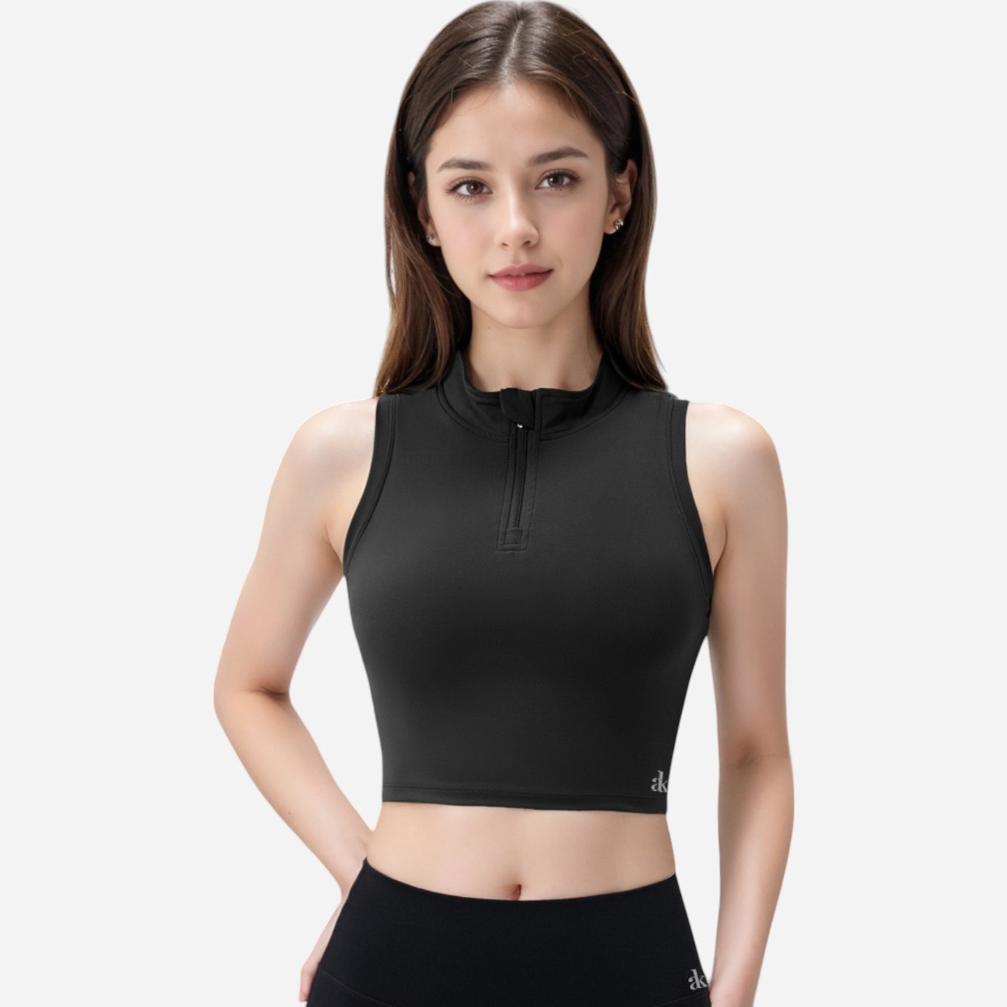 Anna-Kaci Women's Zip-Up Mock Neck Crop Top with Sleeveless Design