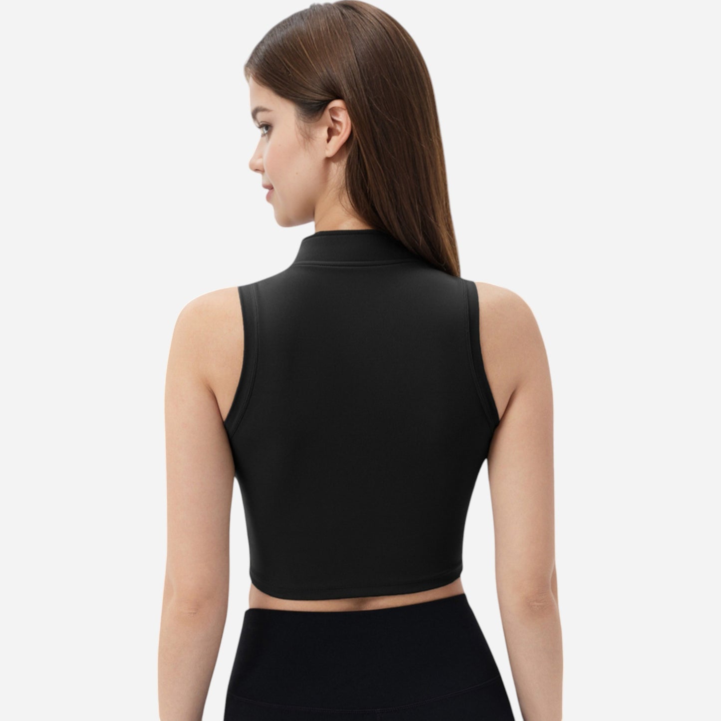 Anna-Kaci Women's Zip-Up Mock Neck Crop Top with Sleeveless Design