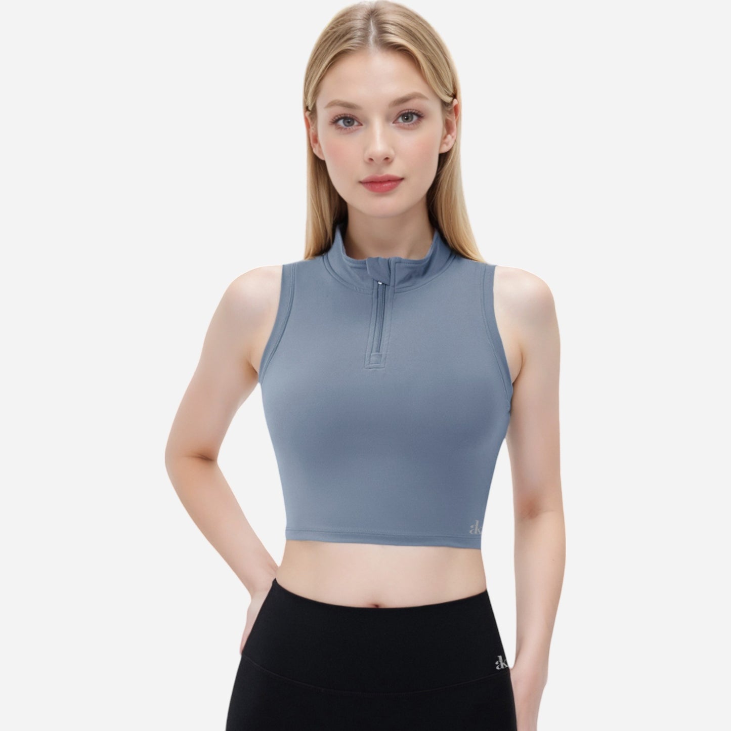 Anna-Kaci Women's Zip-Up Mock Neck Crop Top with Sleeveless Design