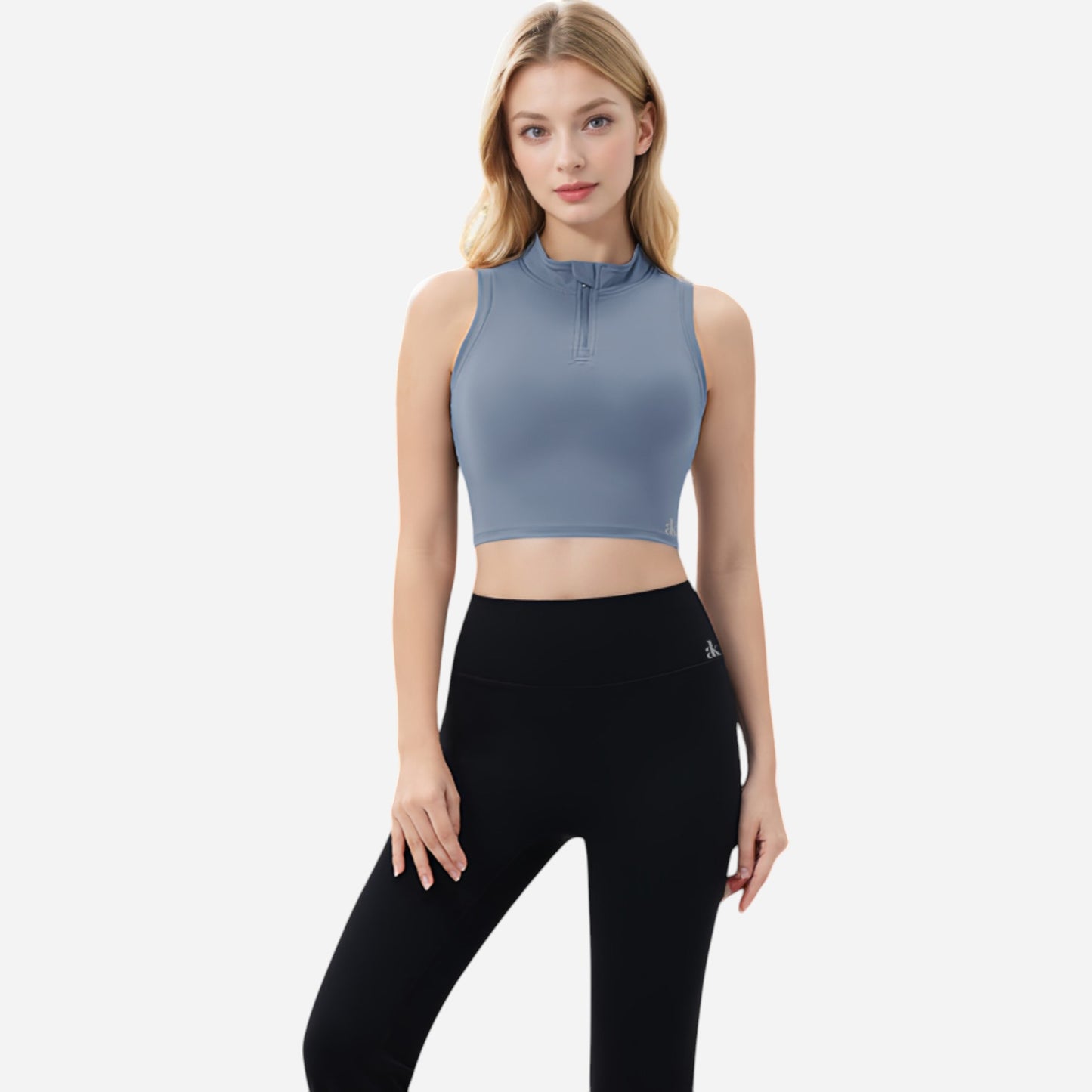 Anna-Kaci Women's Zip-Up Mock Neck Crop Top with Sleeveless Design