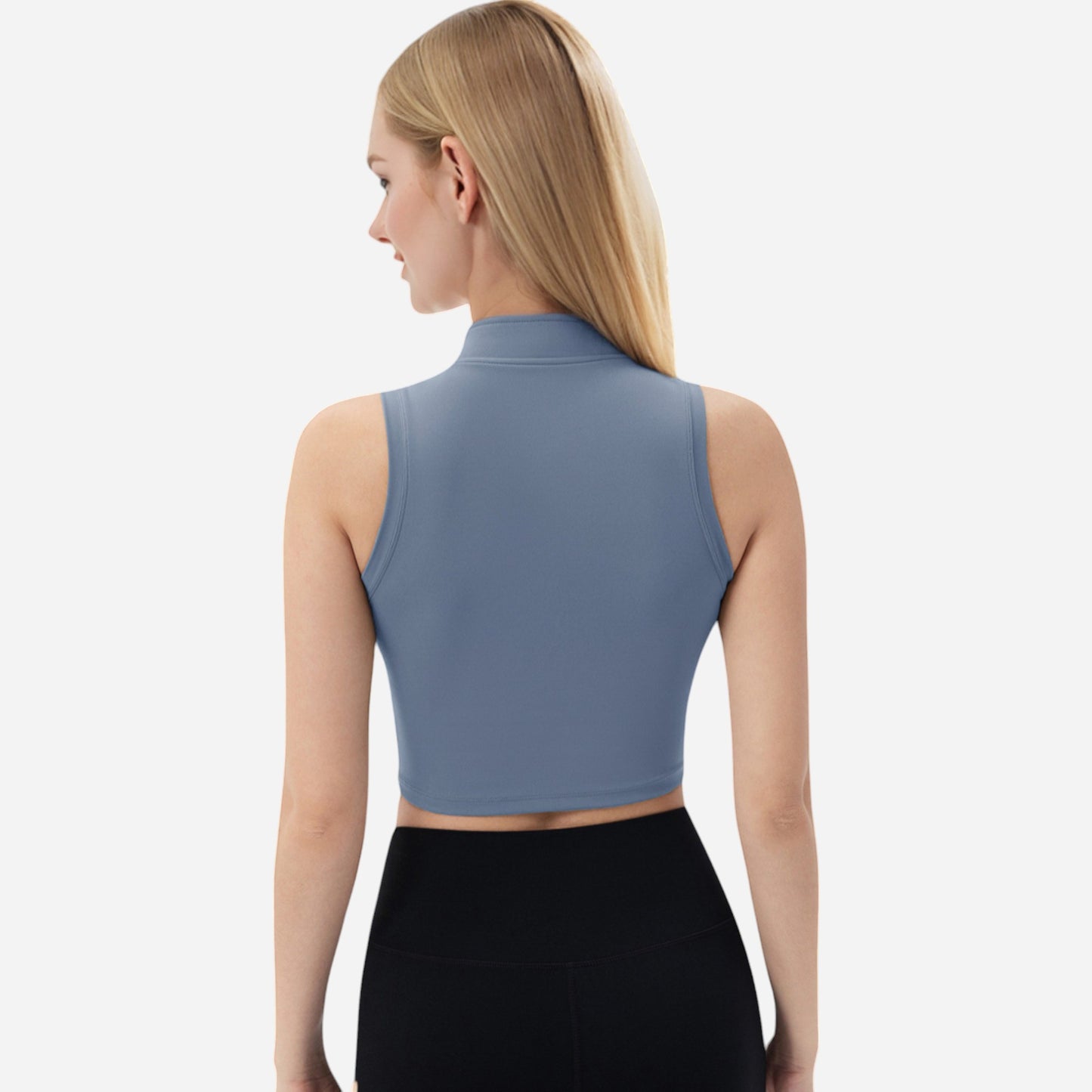 Anna-Kaci Women's Zip-Up Mock Neck Crop Top with Sleeveless Design