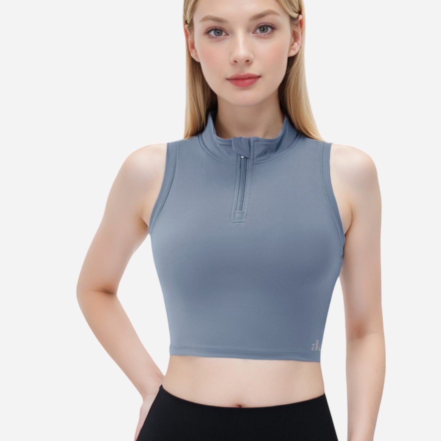 Anna-Kaci Women's Zip-Up Mock Neck Crop Top with Sleeveless Design