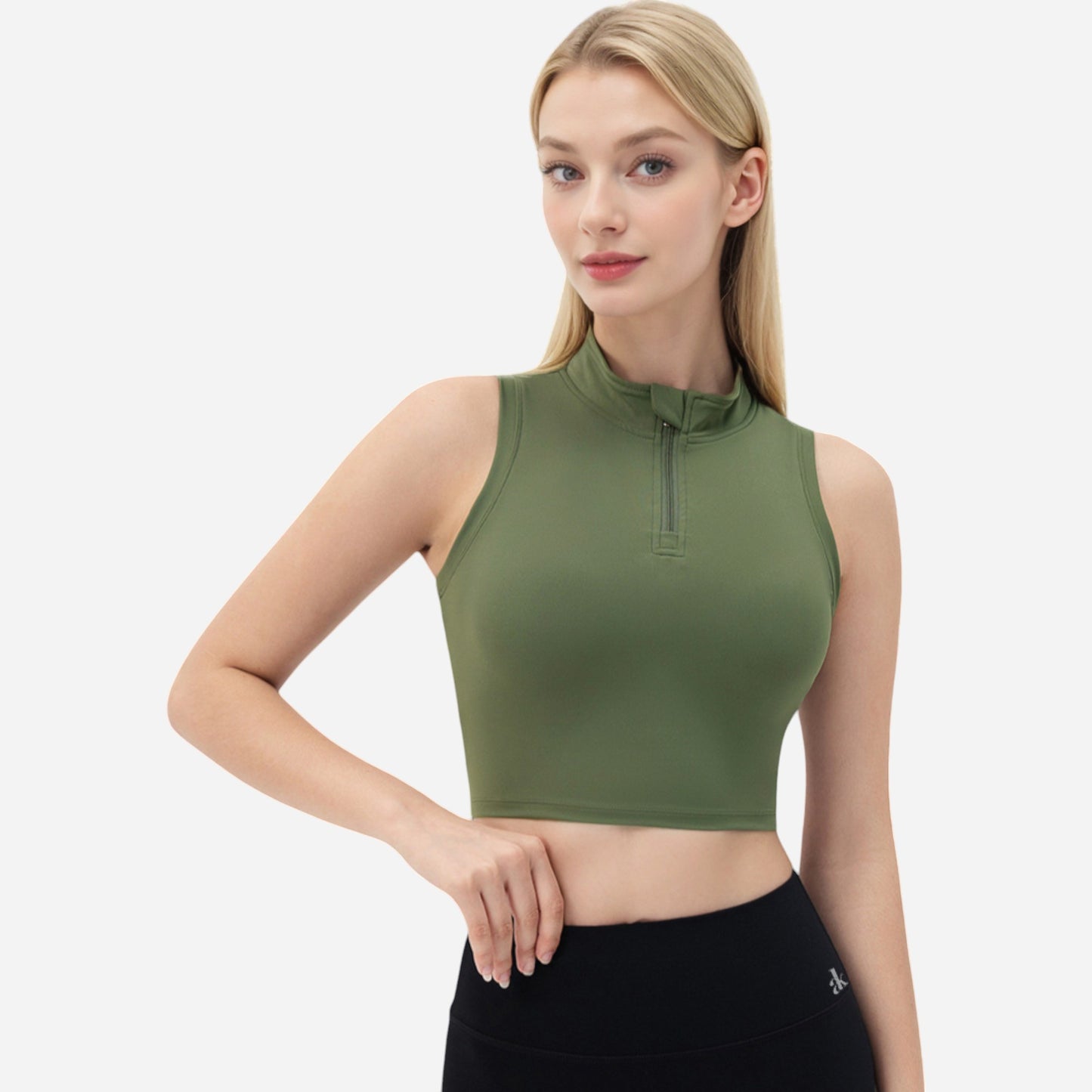 Anna-Kaci Women's Zip-Up Mock Neck Crop Top with Sleeveless Design