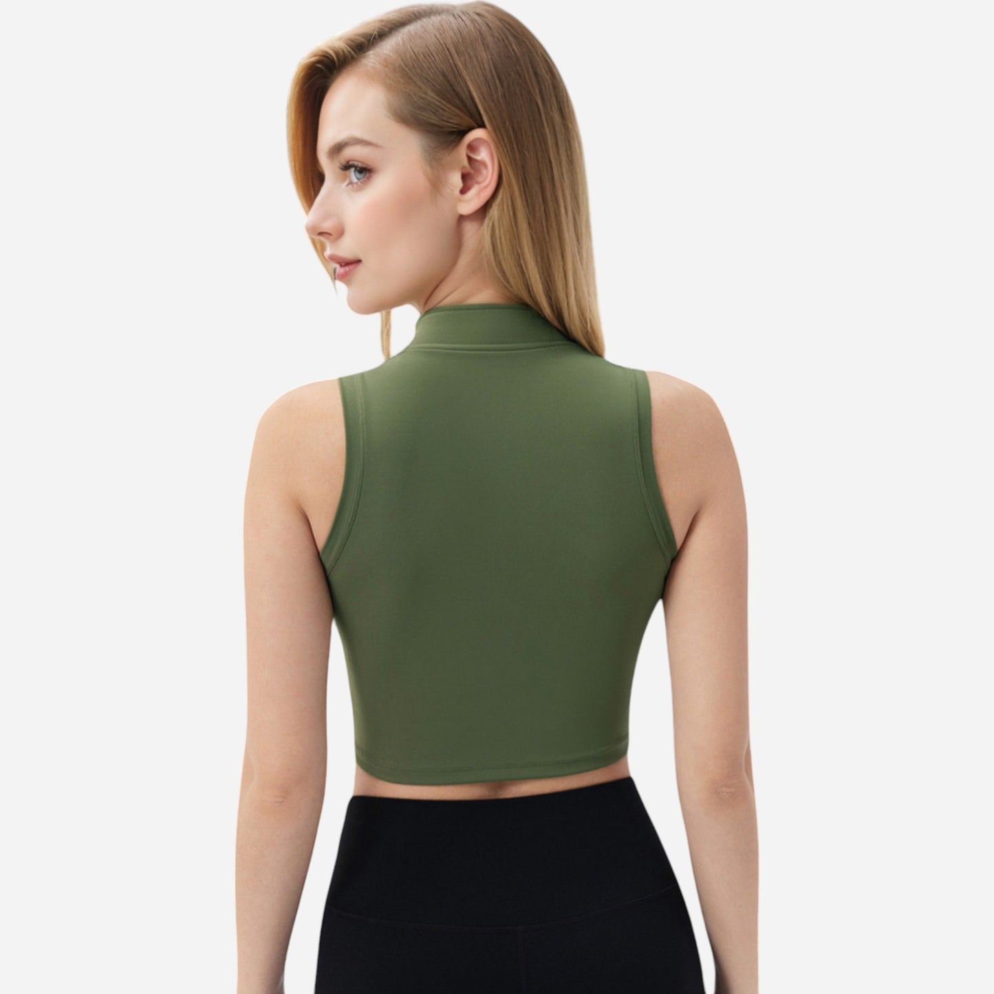 Anna-Kaci Women's Zip-Up Mock Neck Crop Top with Sleeveless Design