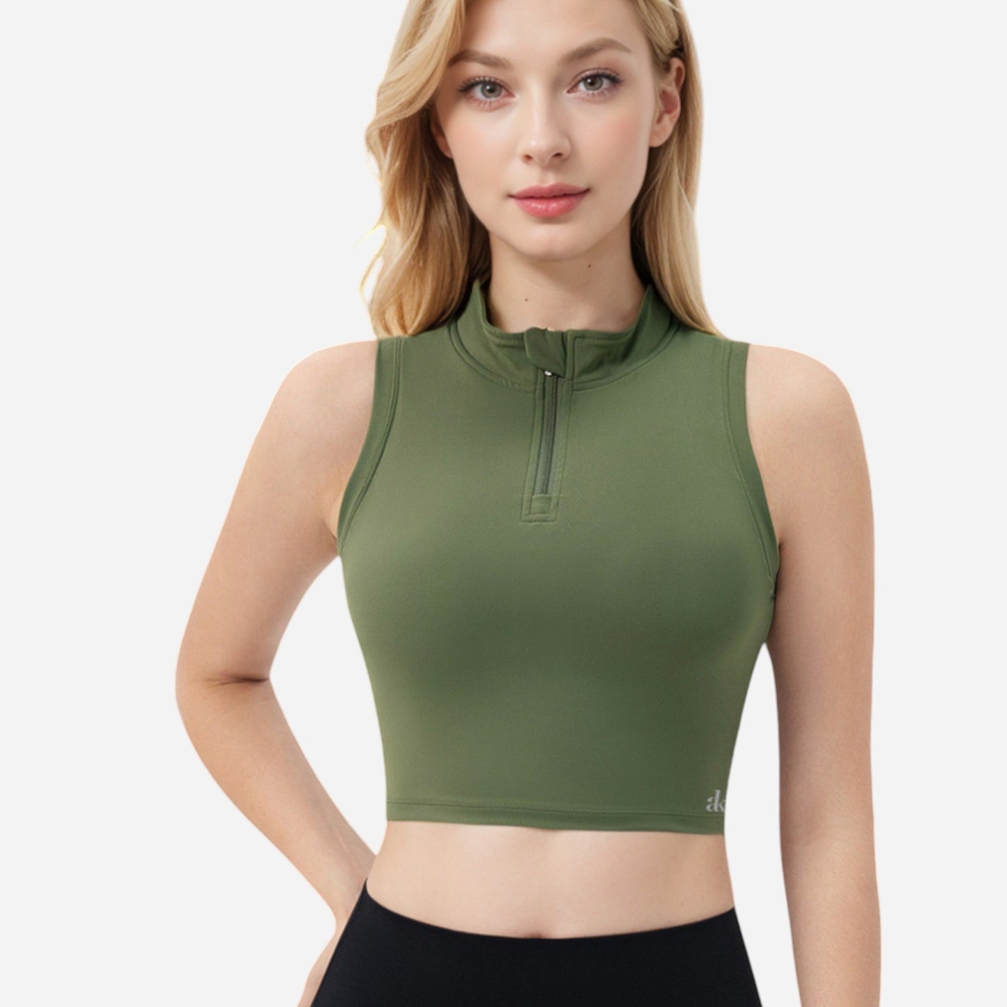 Anna-Kaci Women's Zip-Up Mock Neck Crop Top with Sleeveless Design