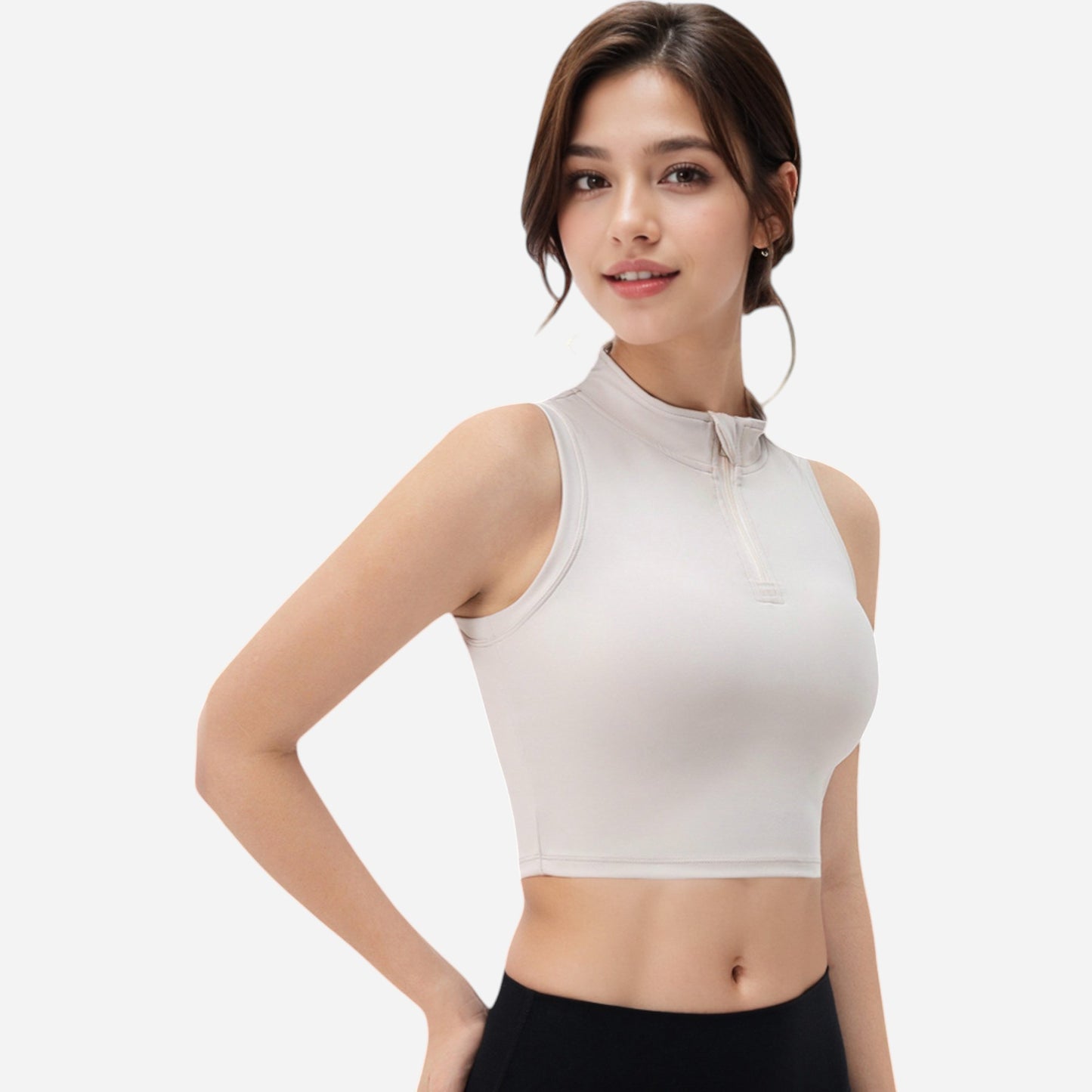 Anna-Kaci Women's Zip-Up Mock Neck Crop Top with Sleeveless Design
