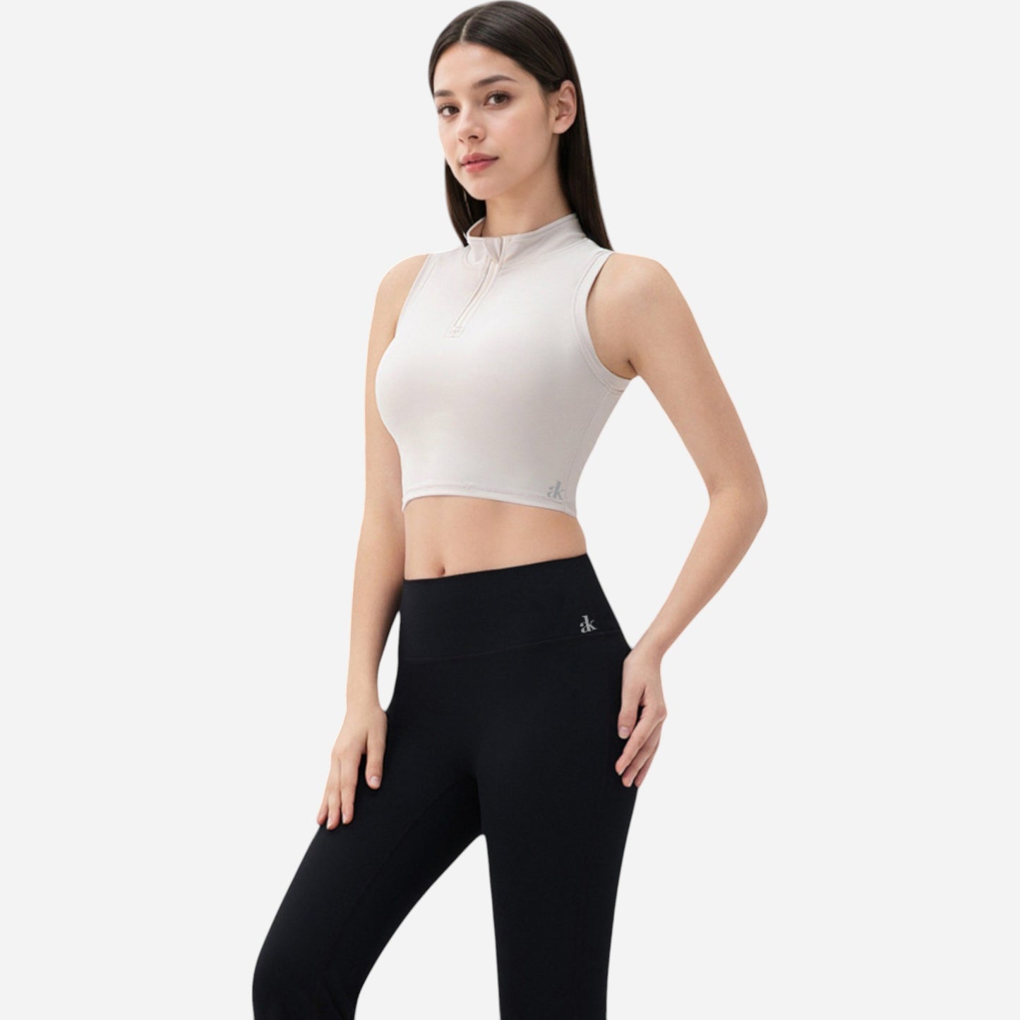 Anna-Kaci Women's Zip-Up Mock Neck Crop Top with Sleeveless Design