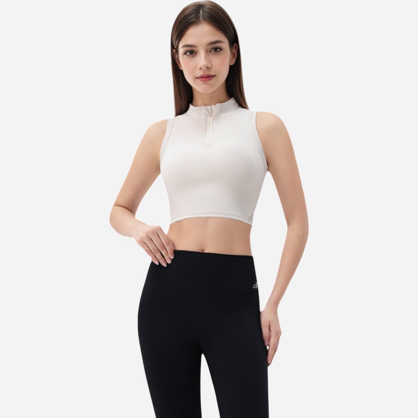 Anna-Kaci Women's Zip-Up Mock Neck Crop Top with Sleeveless Design