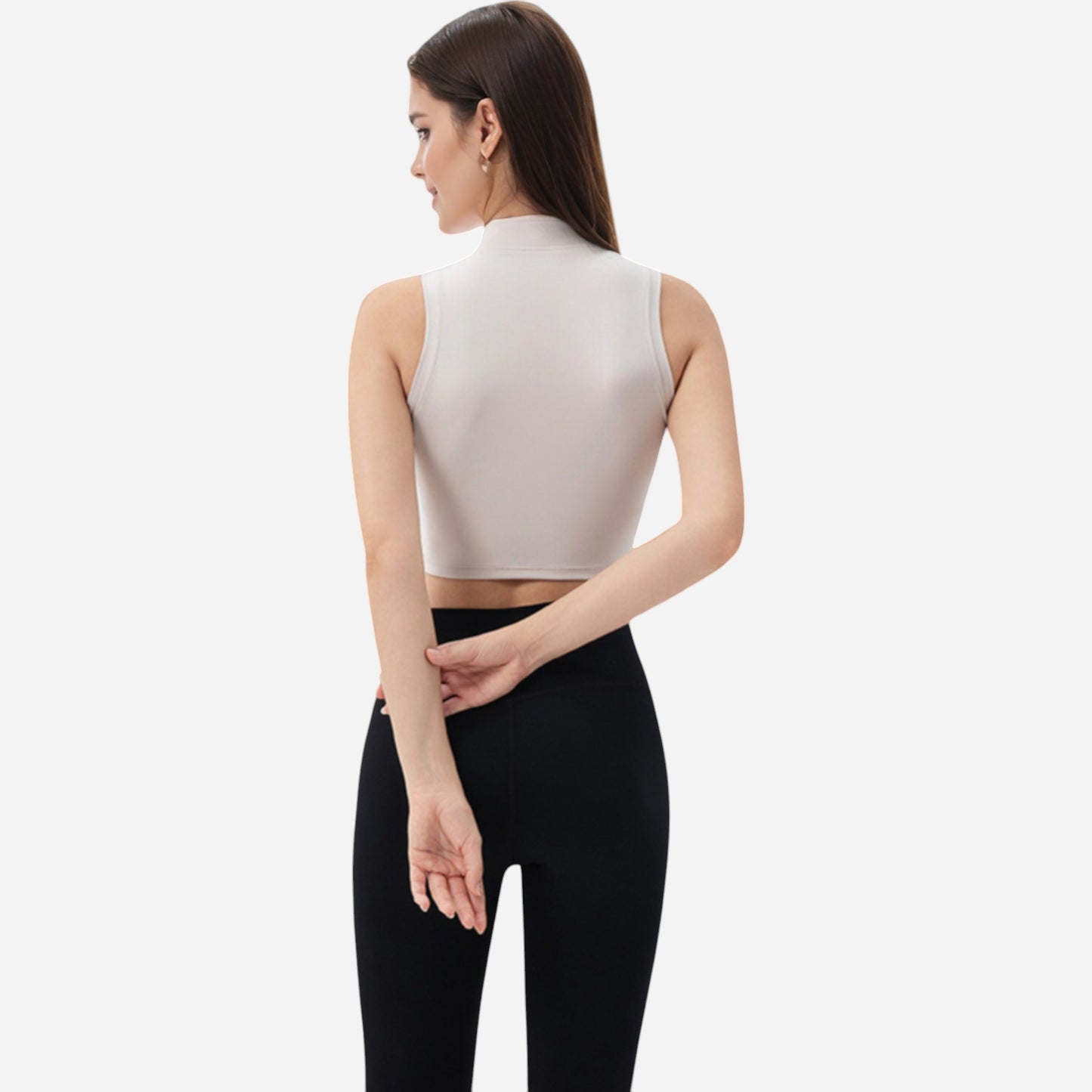 Anna-Kaci Women's Zip-Up Mock Neck Crop Top with Sleeveless Design