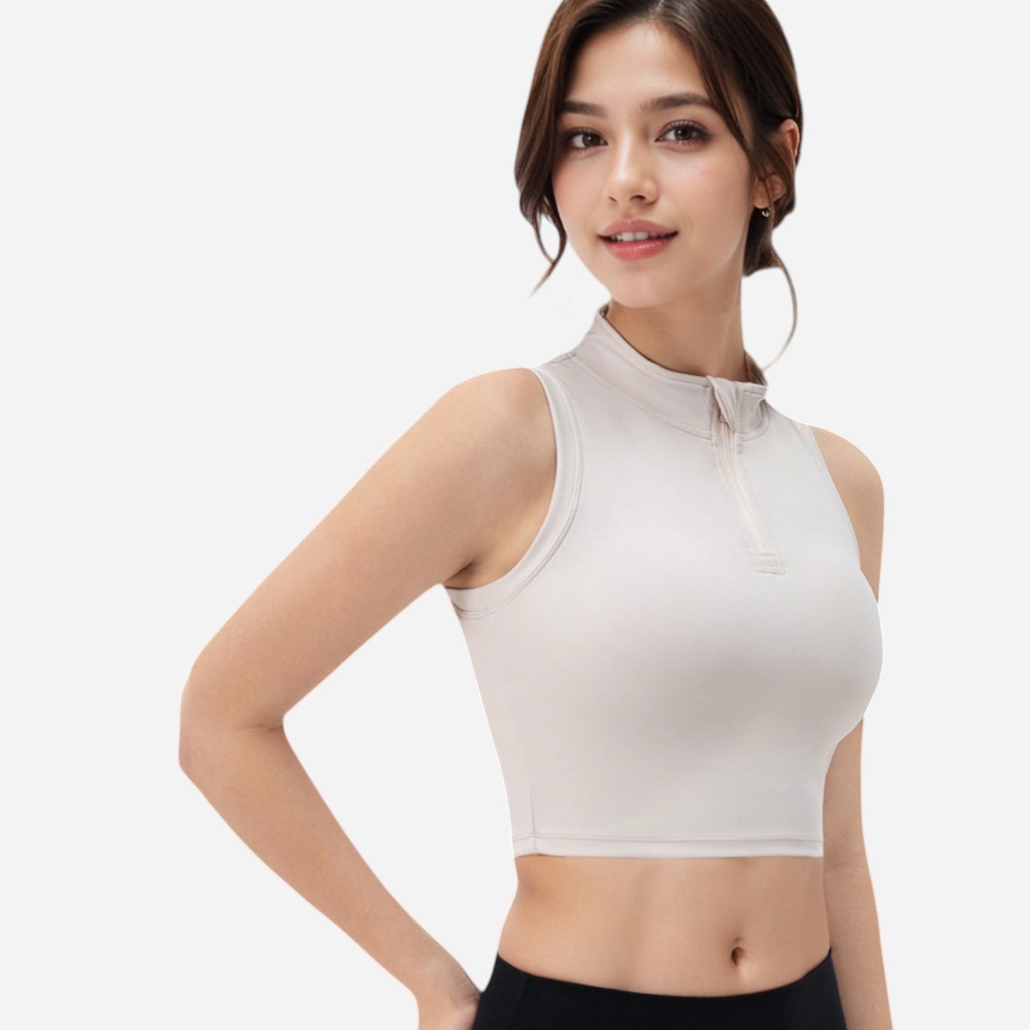 Anna-Kaci Women's Zip-Up Mock Neck Crop Top with Sleeveless Design